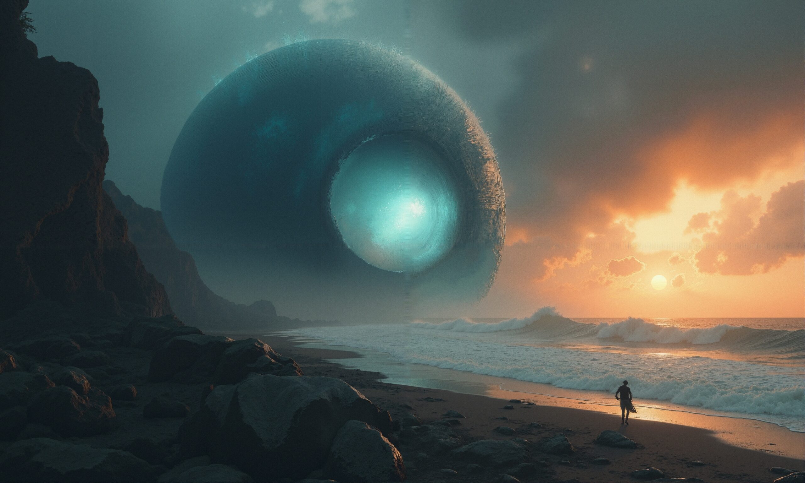 Alien Sphere Overlooking Serene Beach