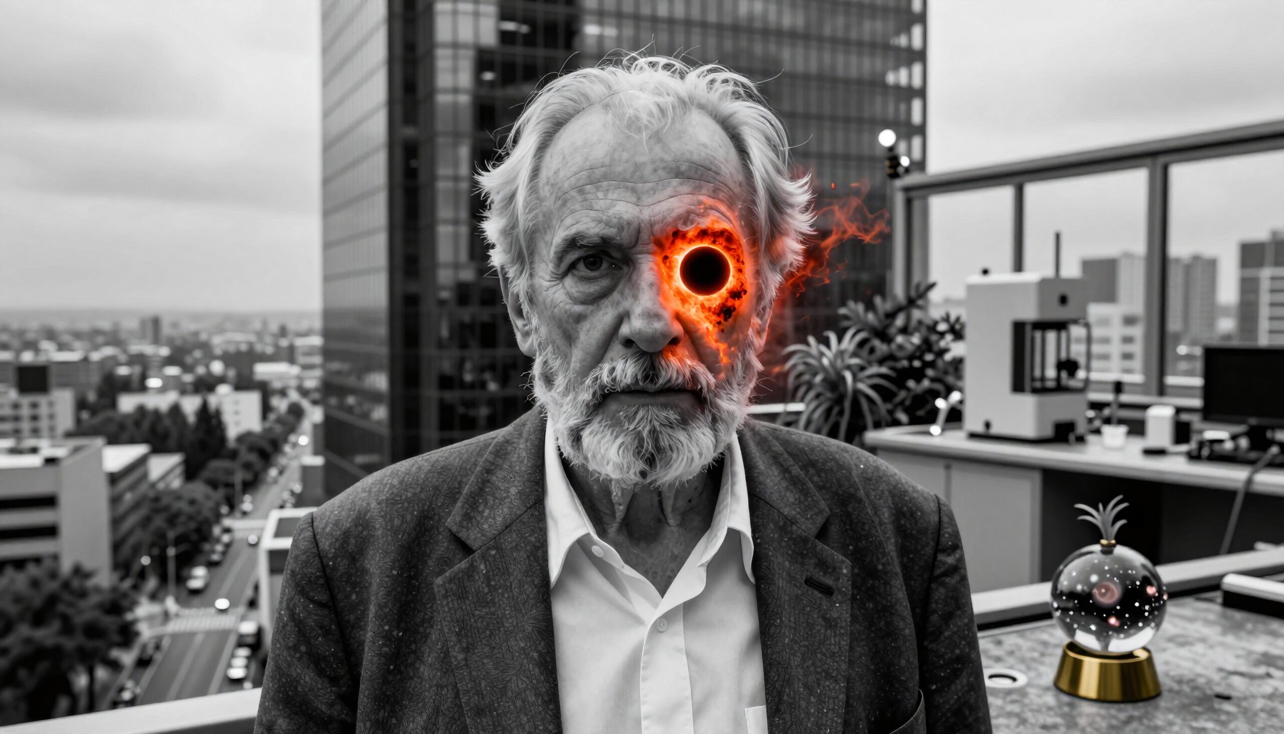 Fiery Eye on Urban Rooftop