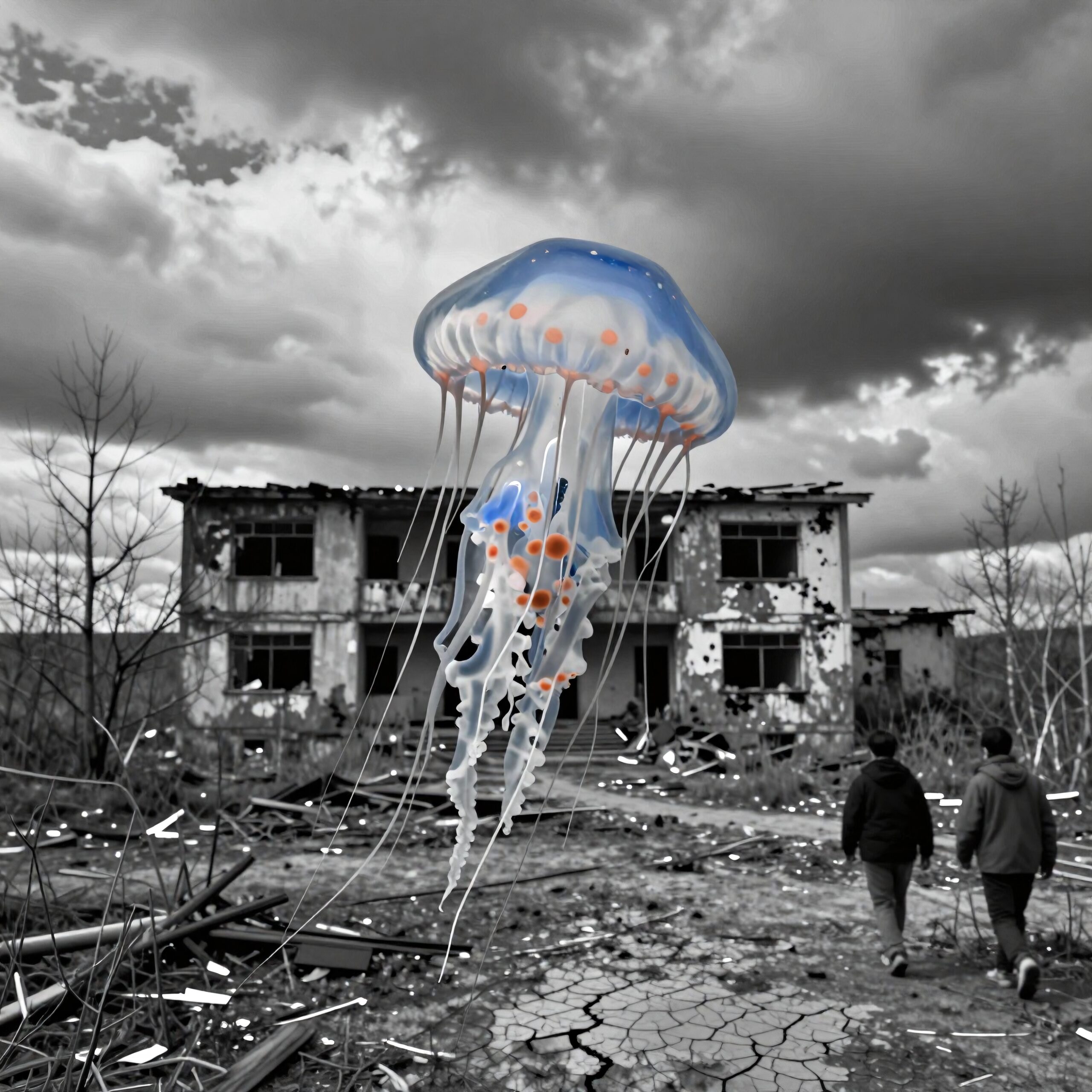 Jellyfish Floats Over Urban Ruin