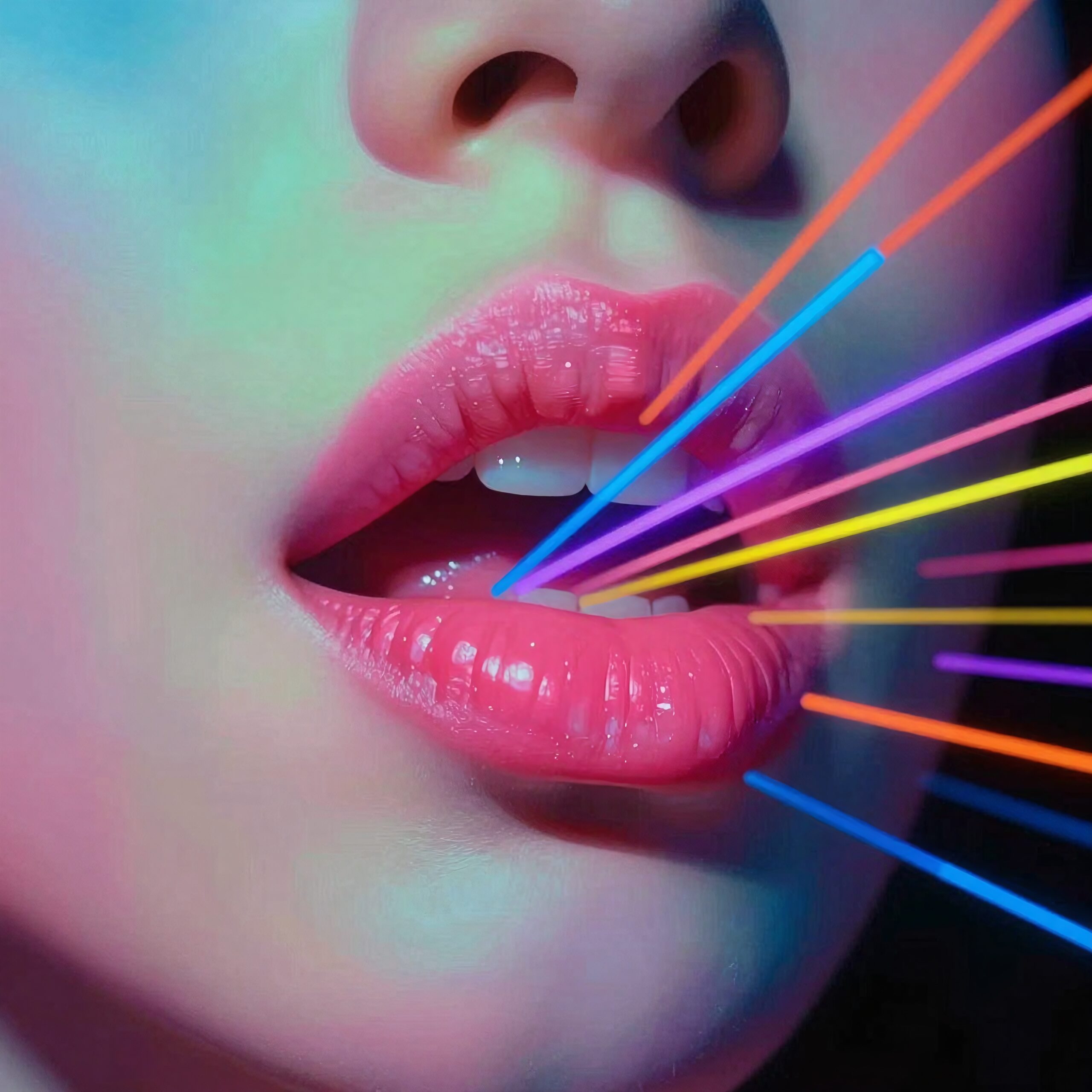 Lips and Neon Light Streams