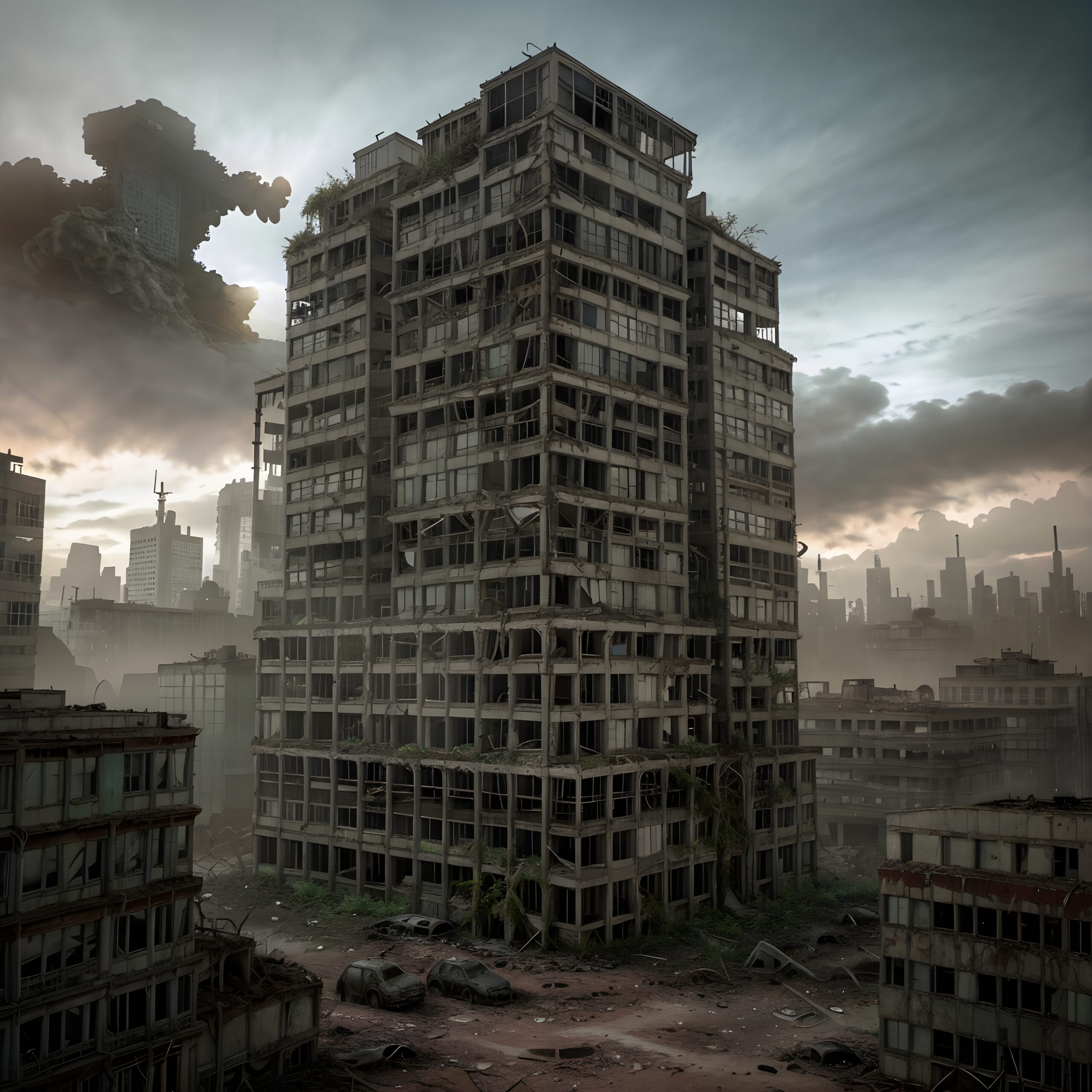 Abandoned Cityscape Under Dark Skies