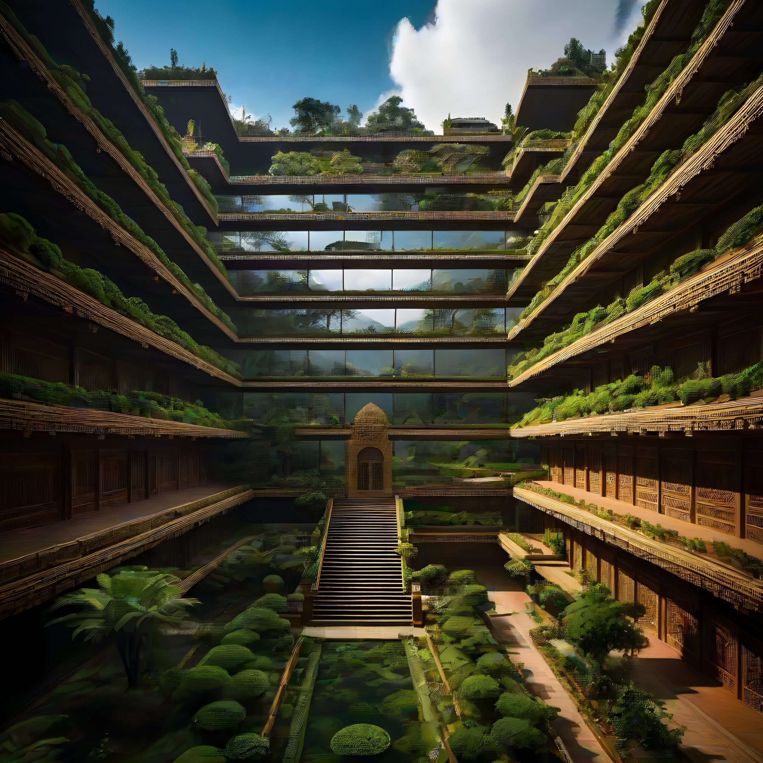 Verdant Multi-Level Garden Court