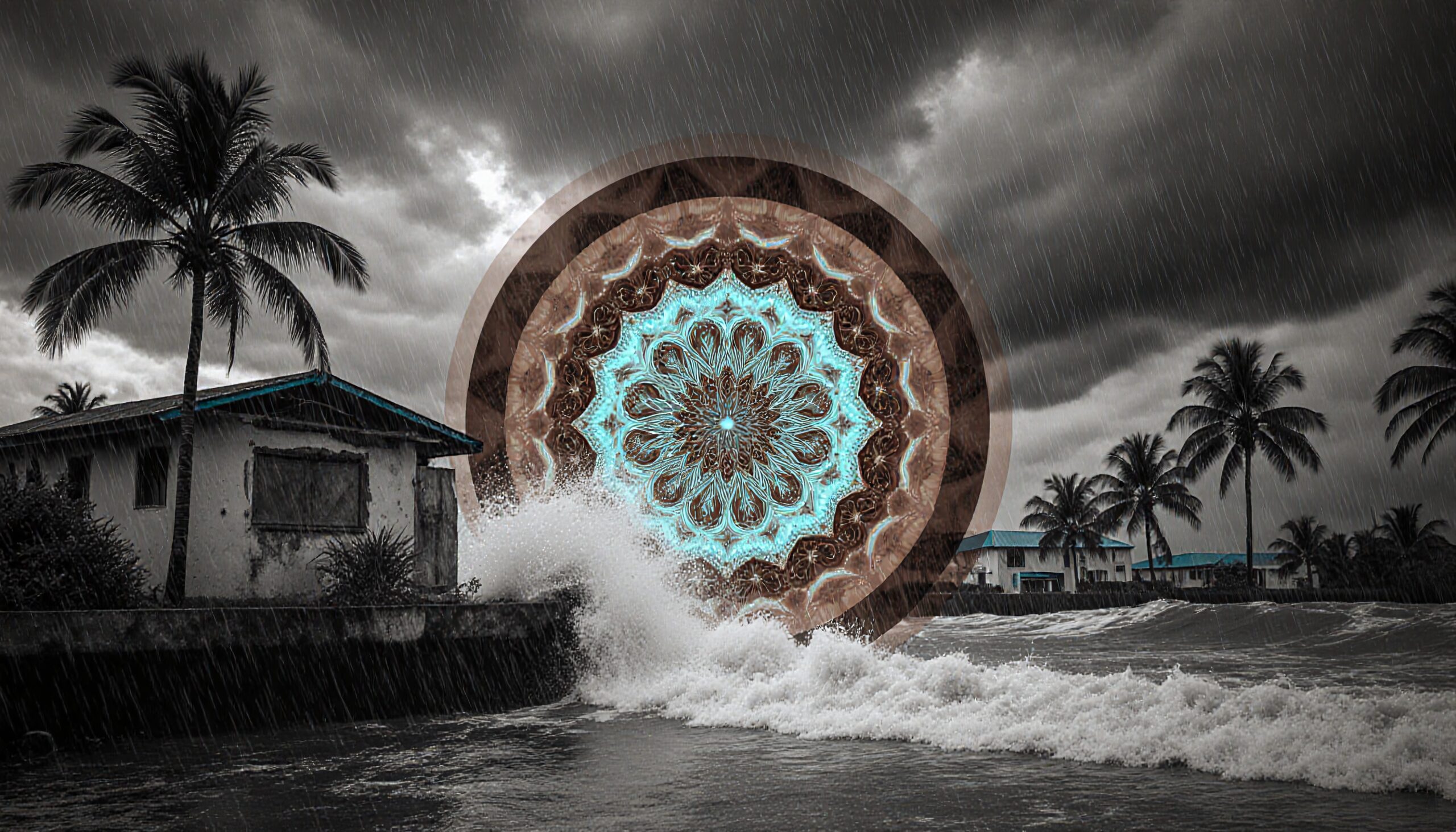 Mandala amidst coastal storm chaos