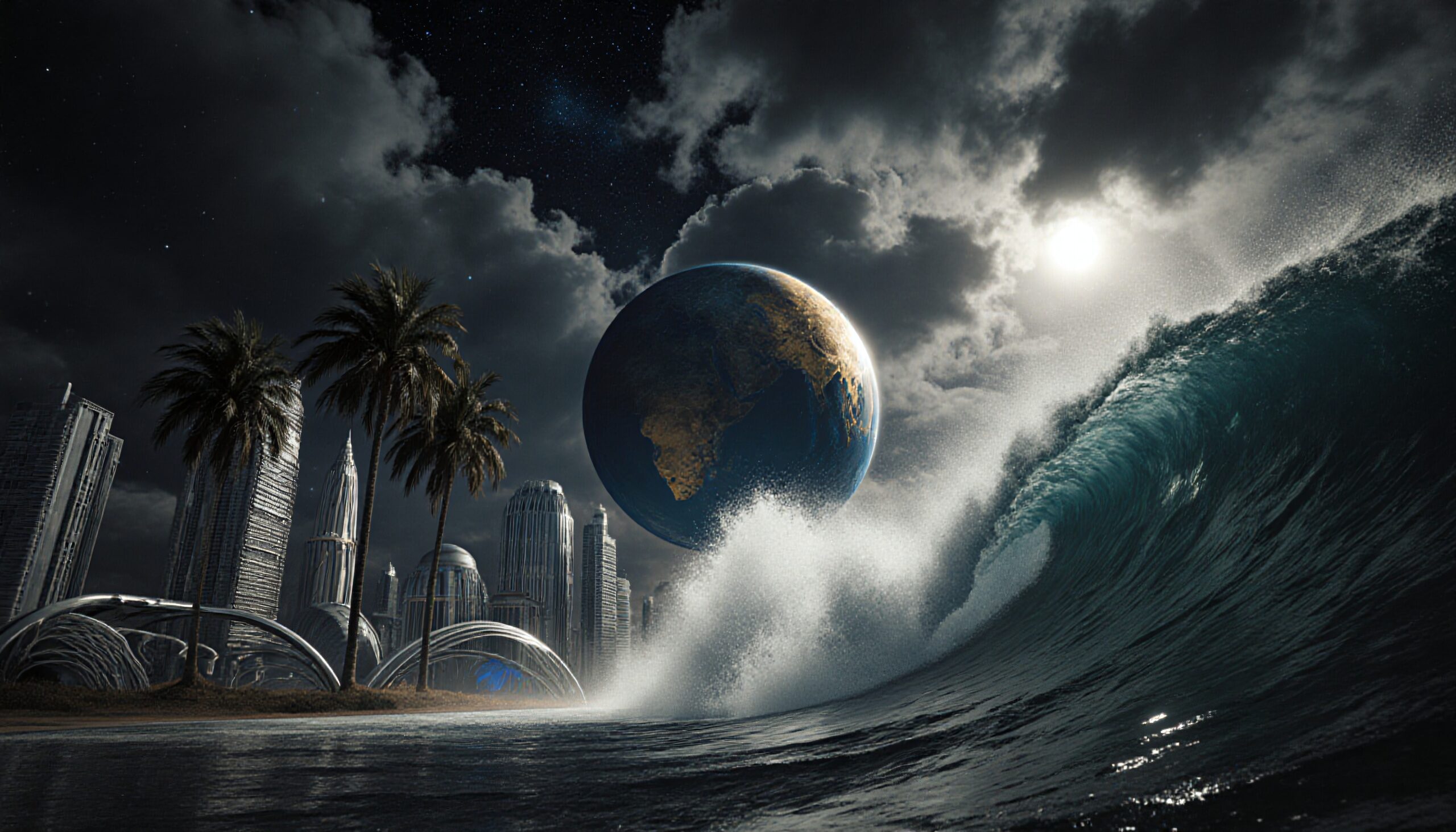 Futuristic City Under Cosmic Wave