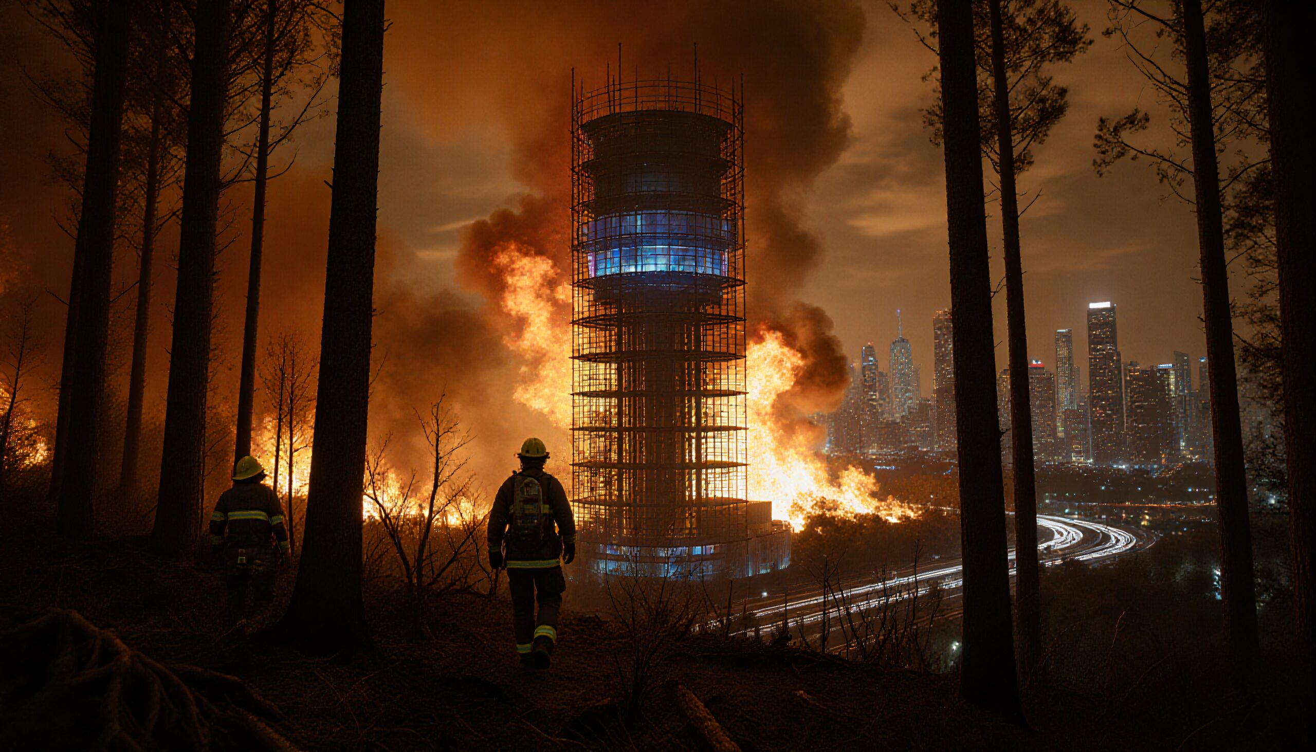 Firefighters Battle Urban Forest Blaze