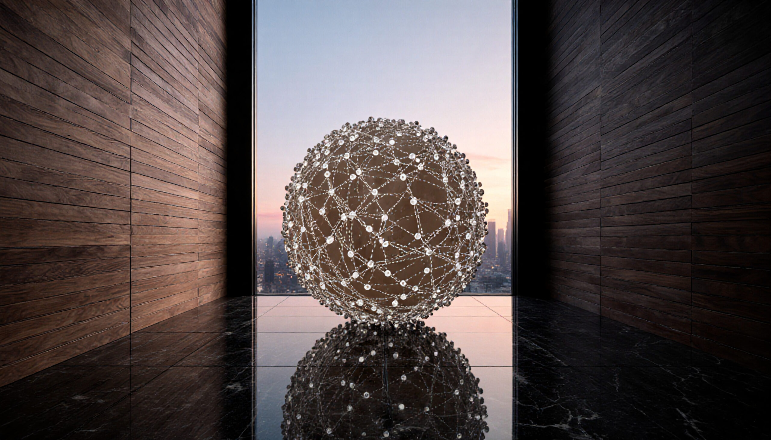 Interior with Geometric Sphere Sculpture
