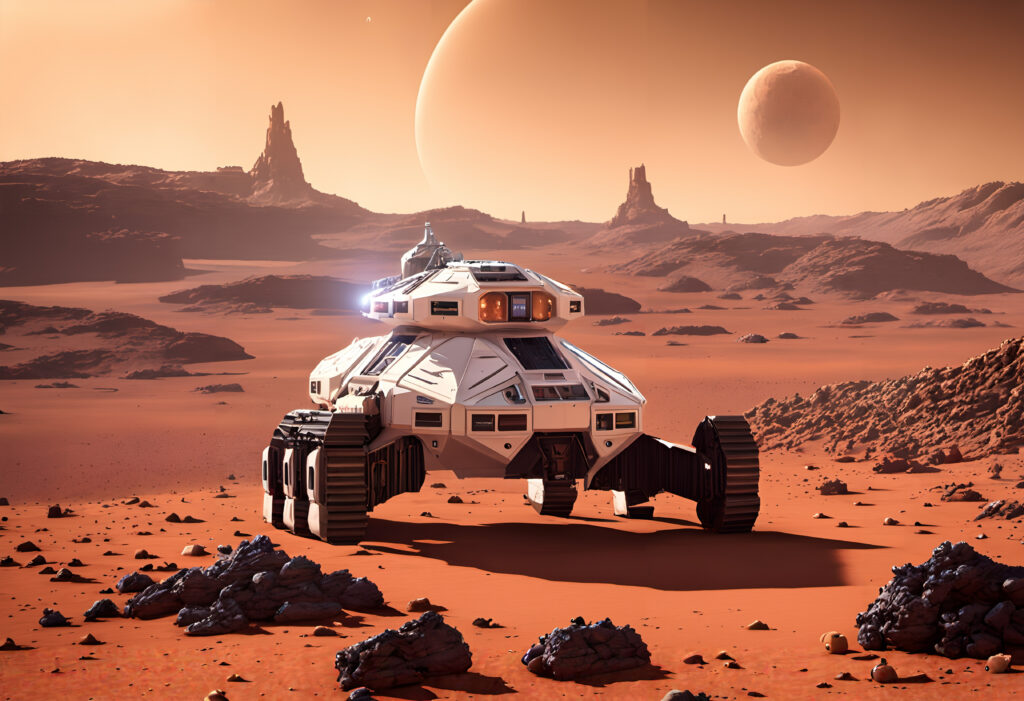 Futuristic Mars Rover on Martian Desert Terrain