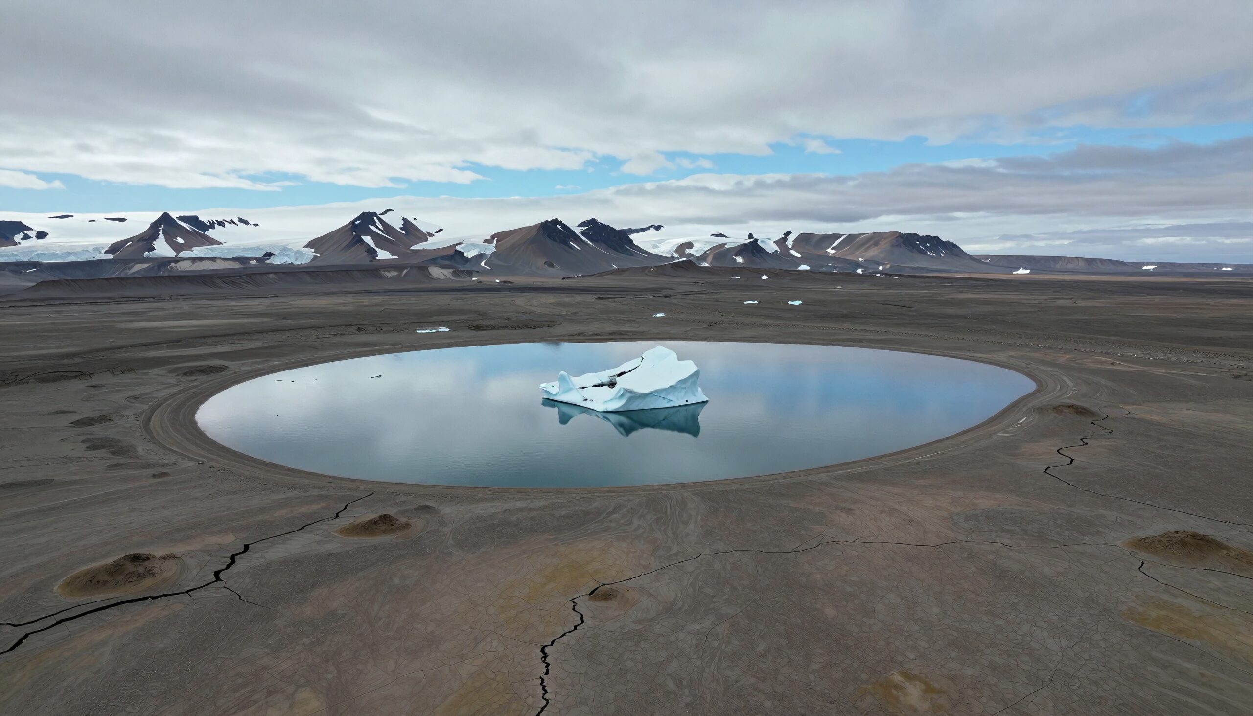 Solitary Iceberg in Circular Lake