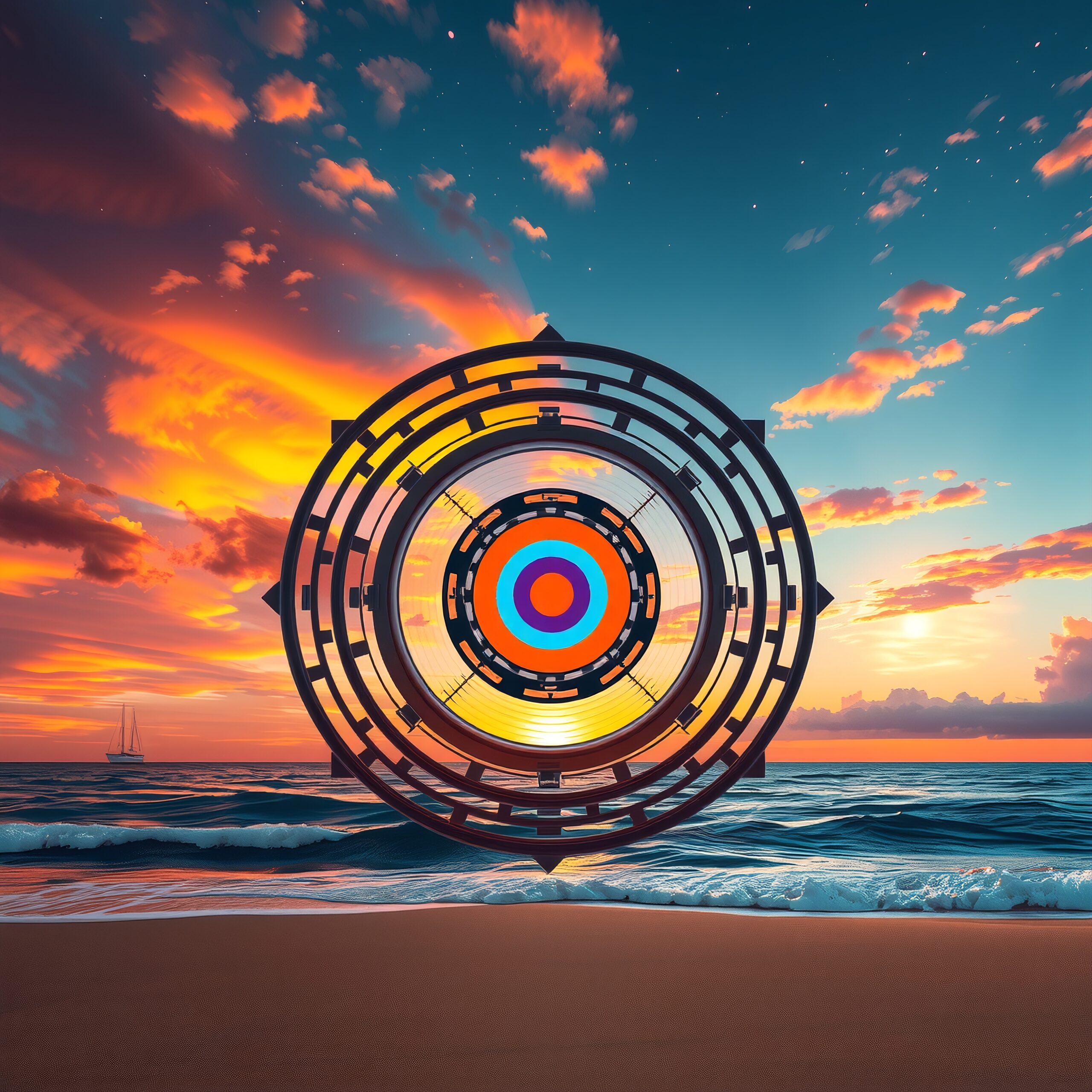 Geometric Art Over Beach Sunset