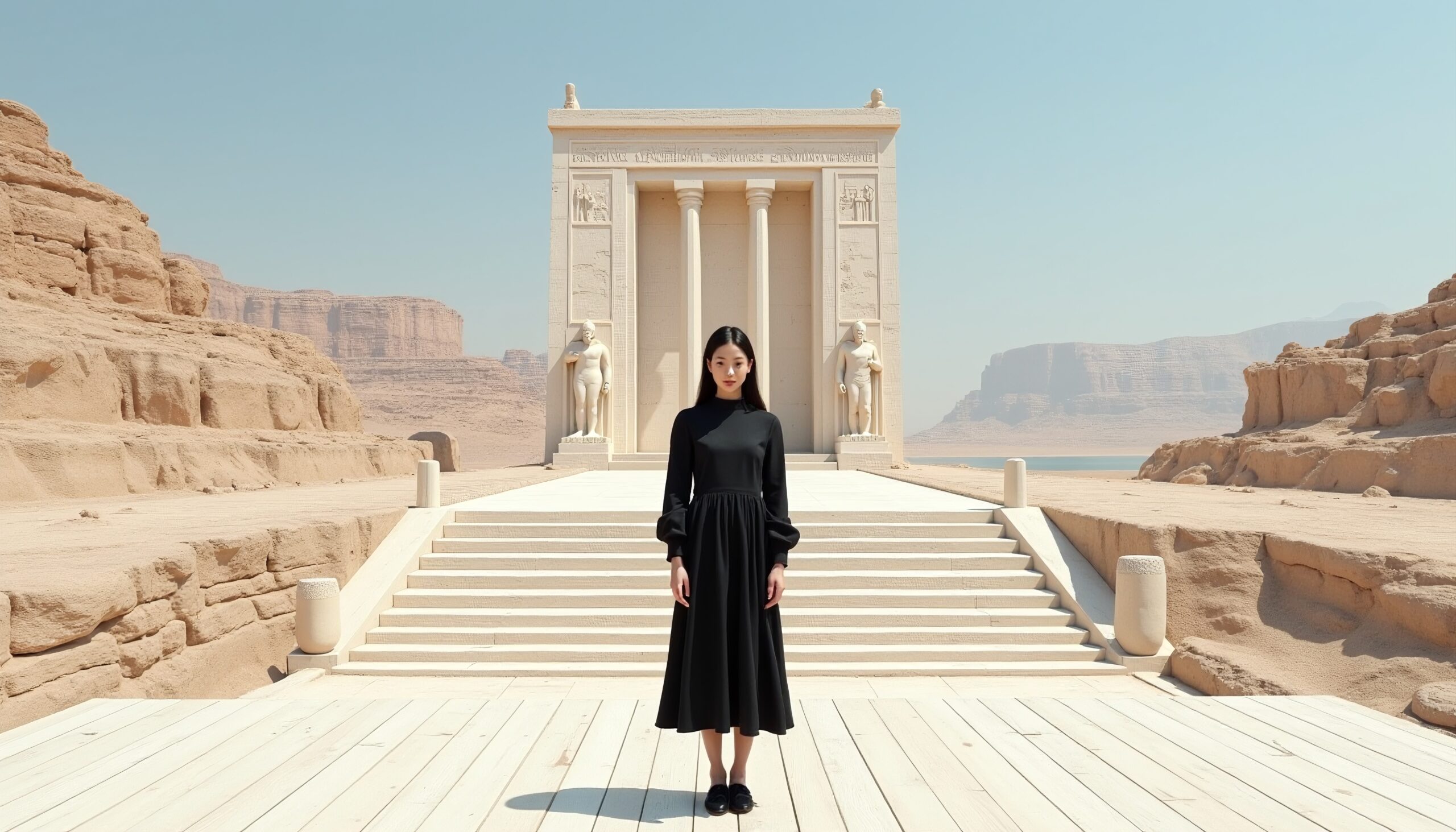 Ancient Temple in Desert Landscape