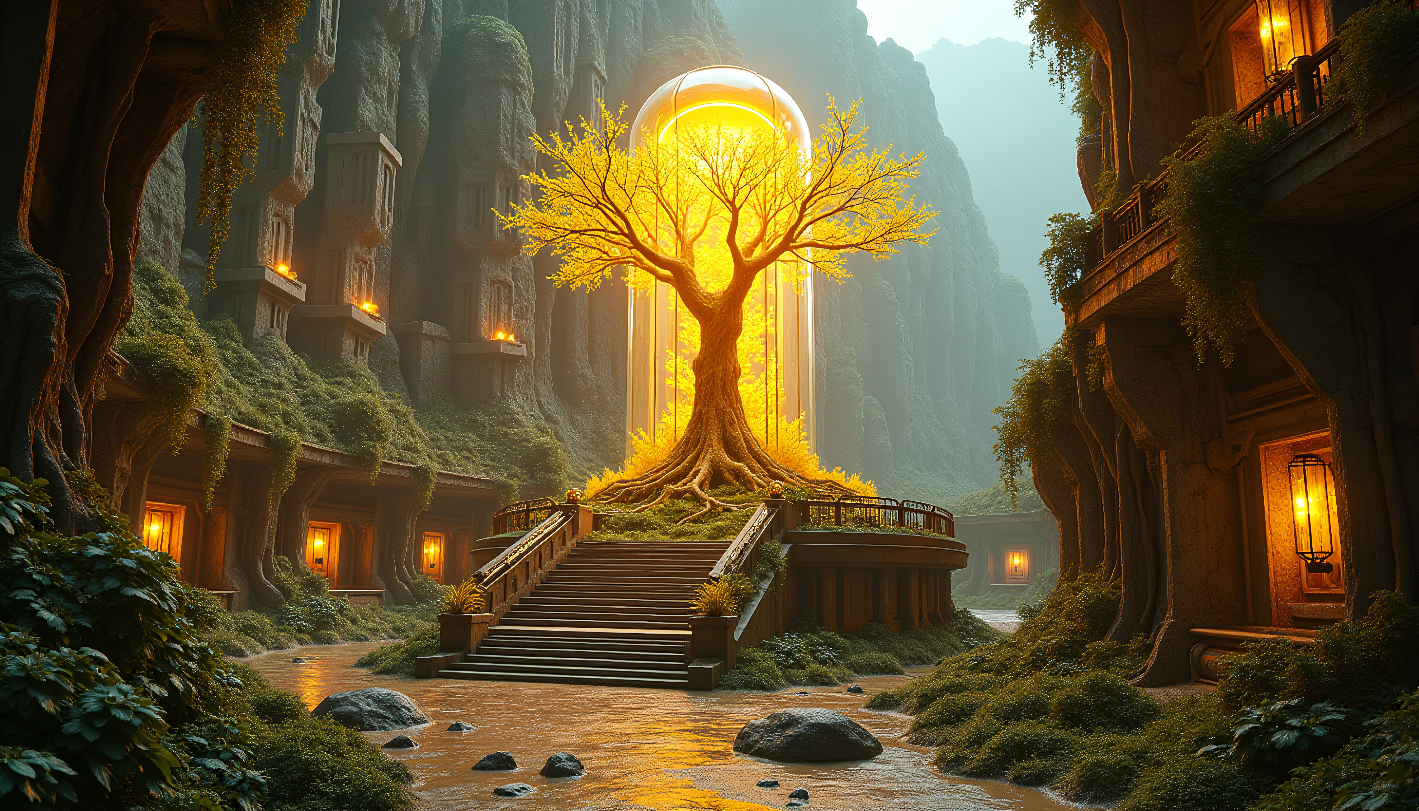 Sunlit Grove within a Citadel of Lush Greenstone