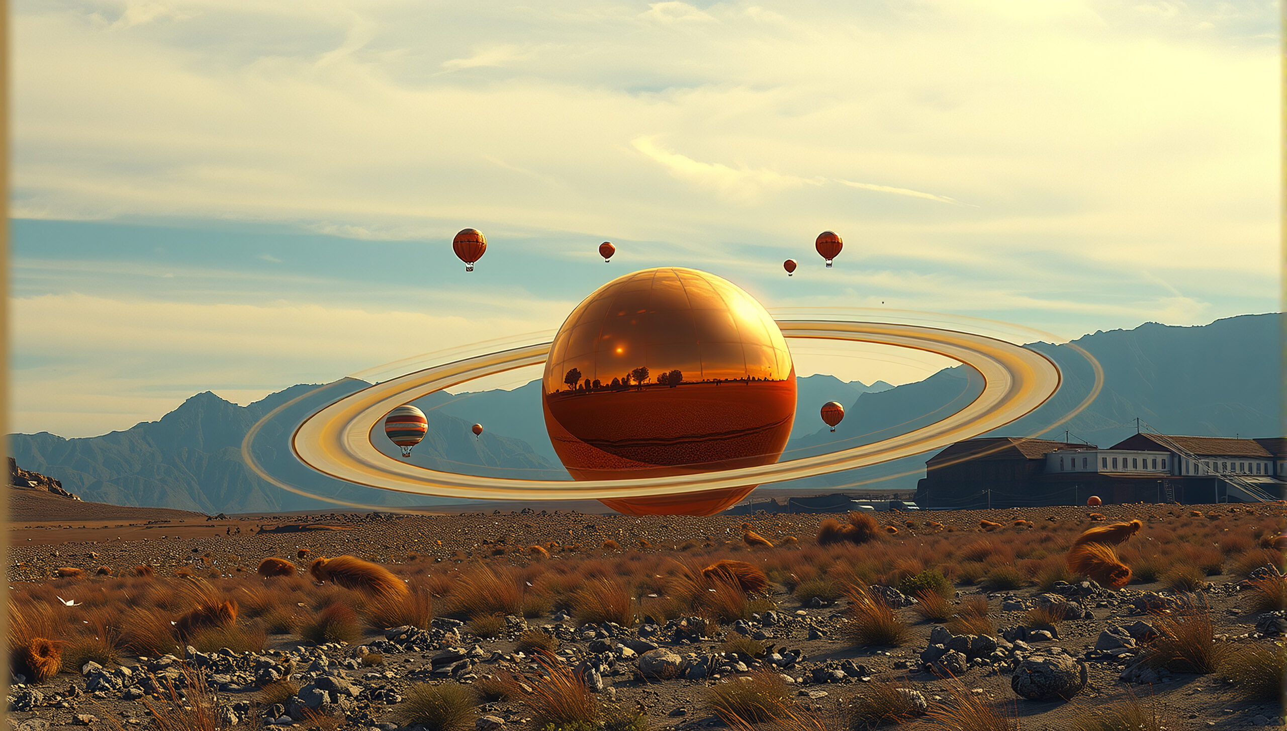 Surreal Desert Golden Sphere Balloons