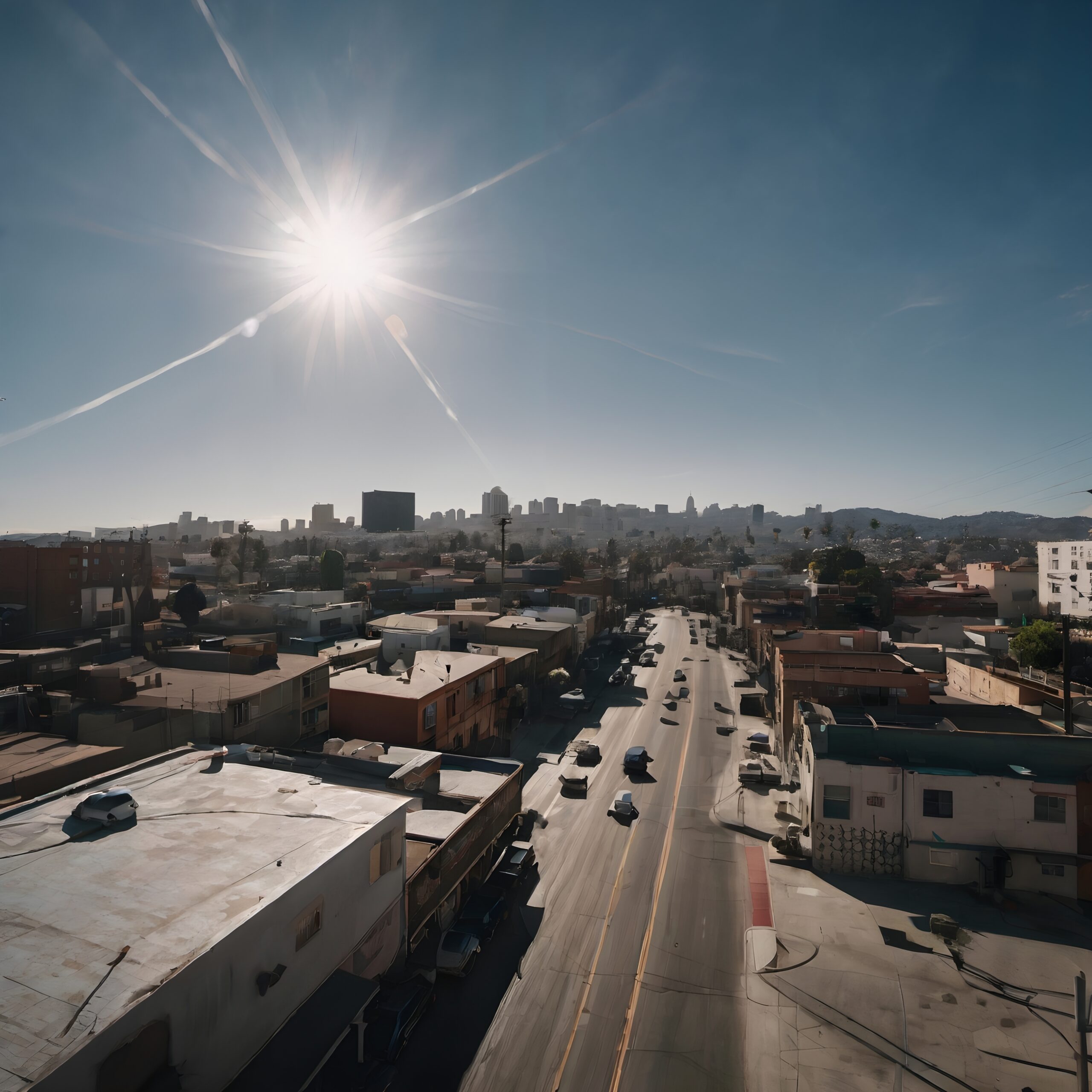 Bustling Cityscape Under Bright Sun