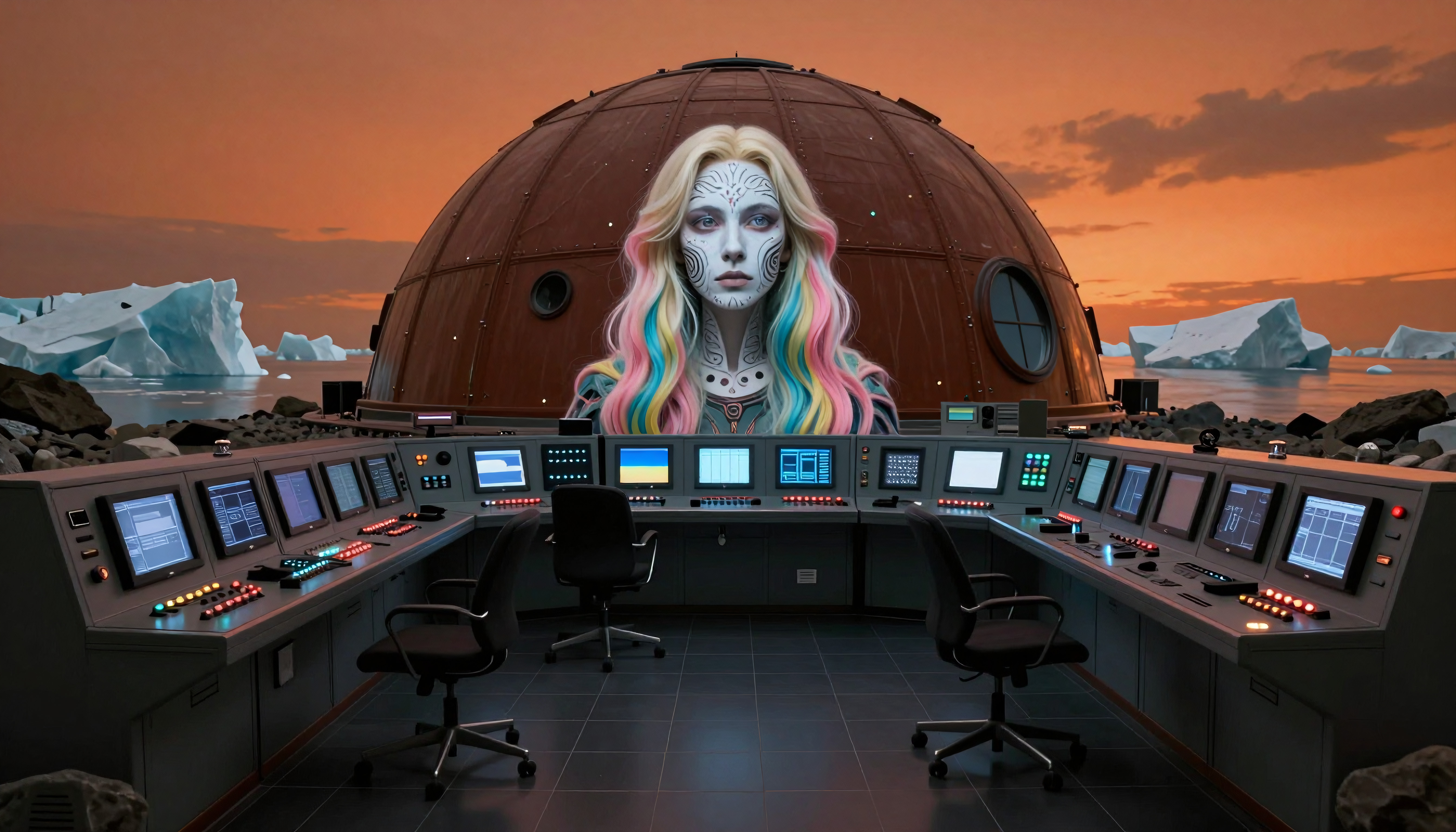 Futuristic Control Room in Ice Landscape