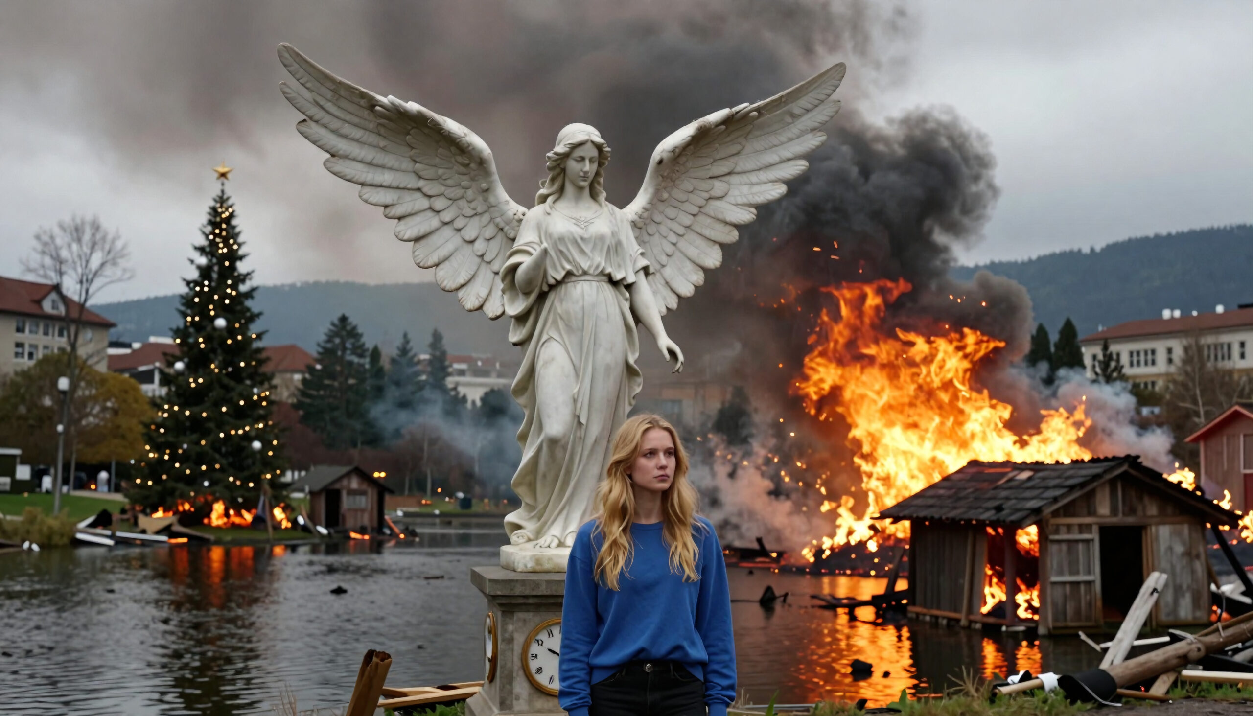 Angel Amidst Burning Holiday Chaos