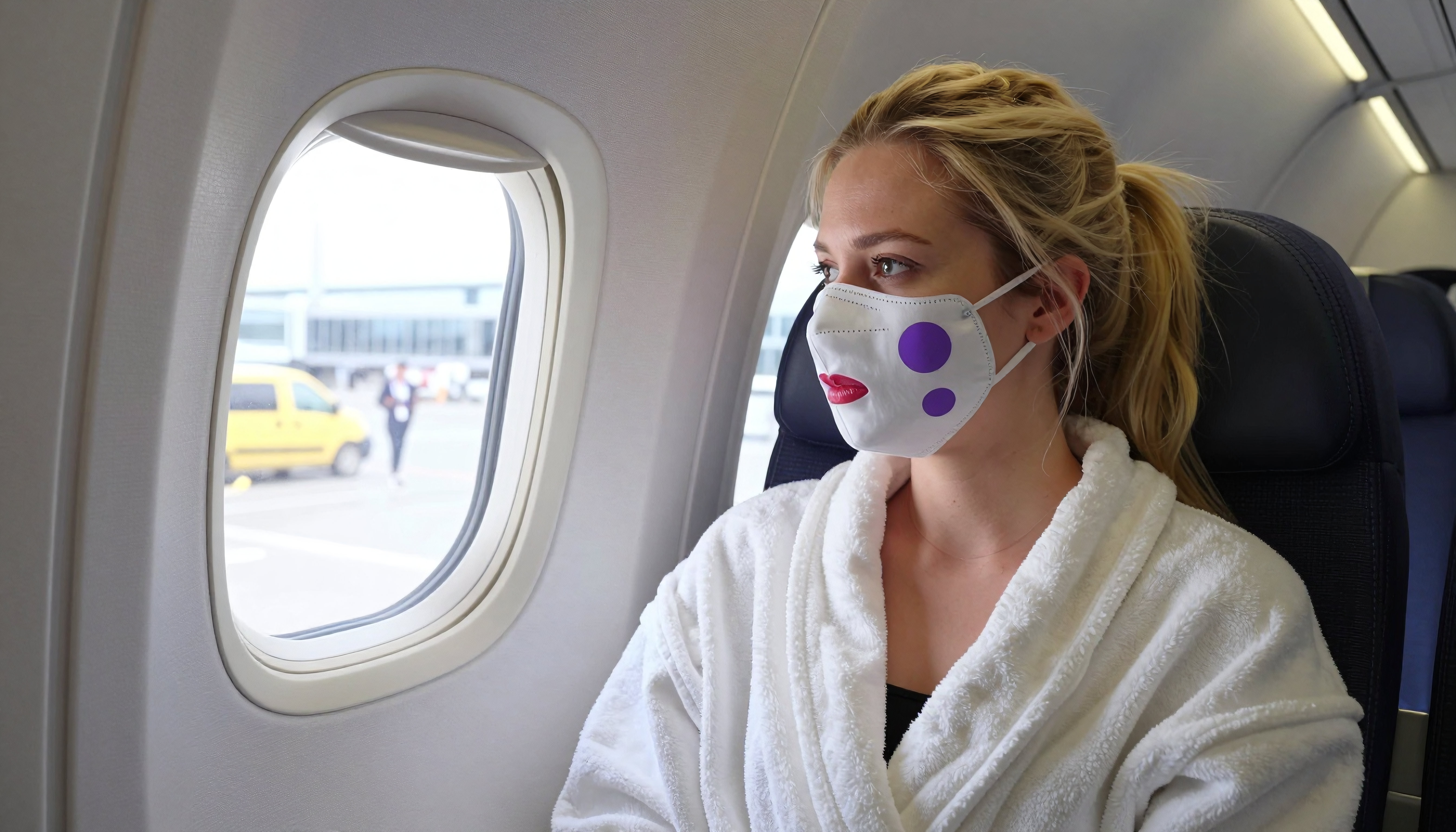 Woman in White Robe and Face Mask