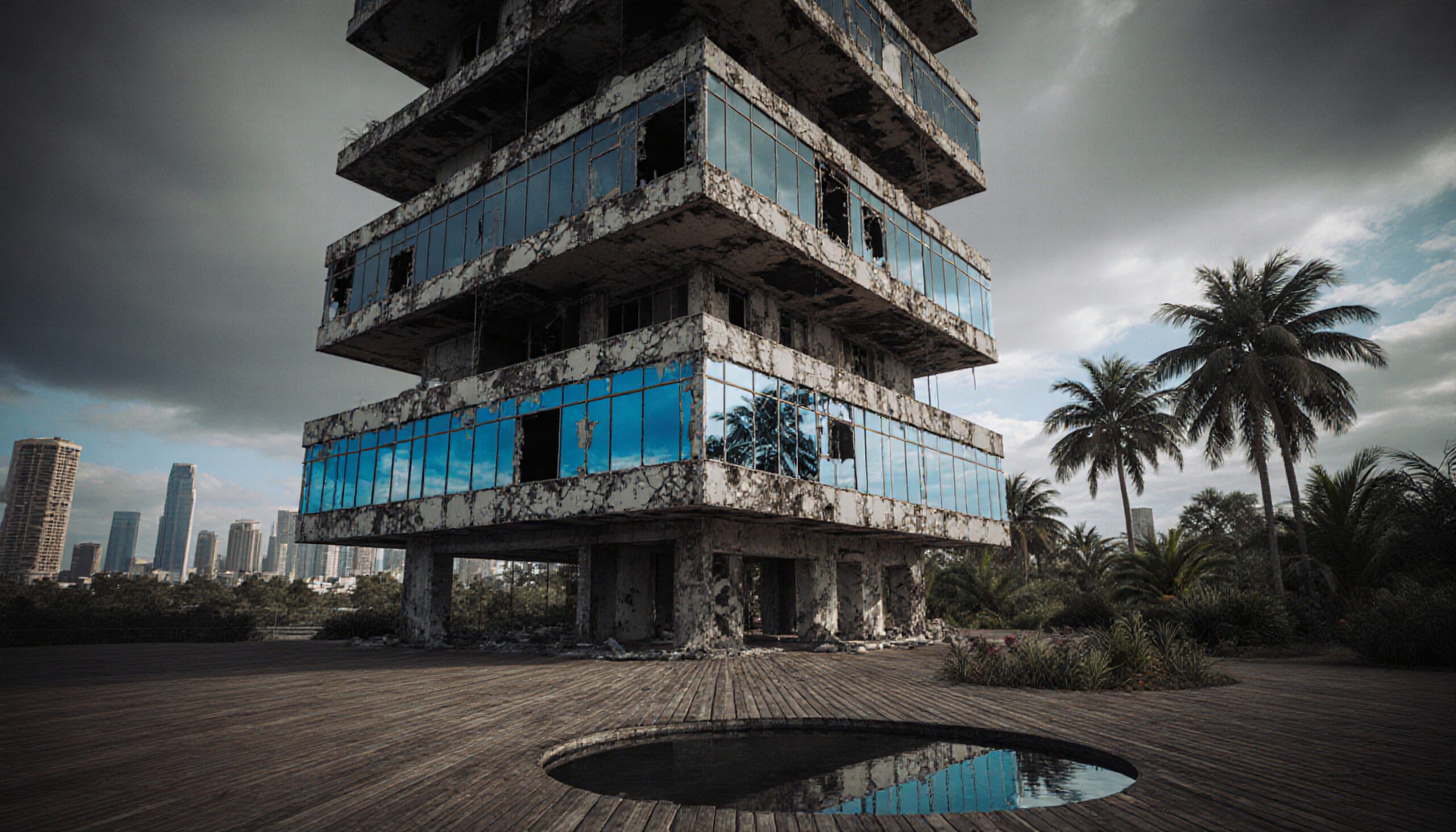 Abandoned Building with Reflective Windows