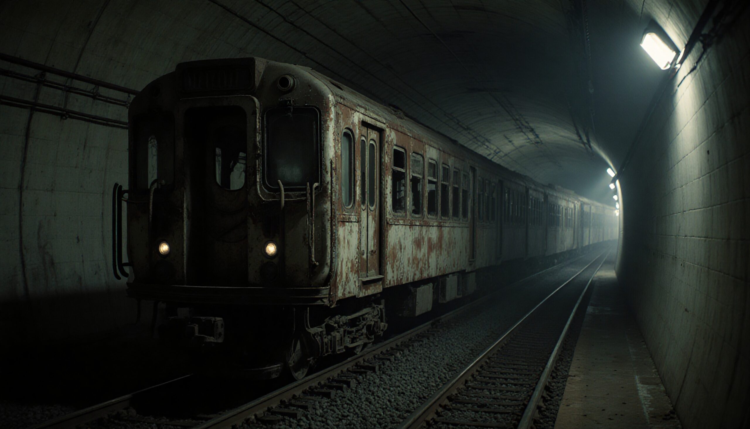 Rusty Train in Dark Tunnel