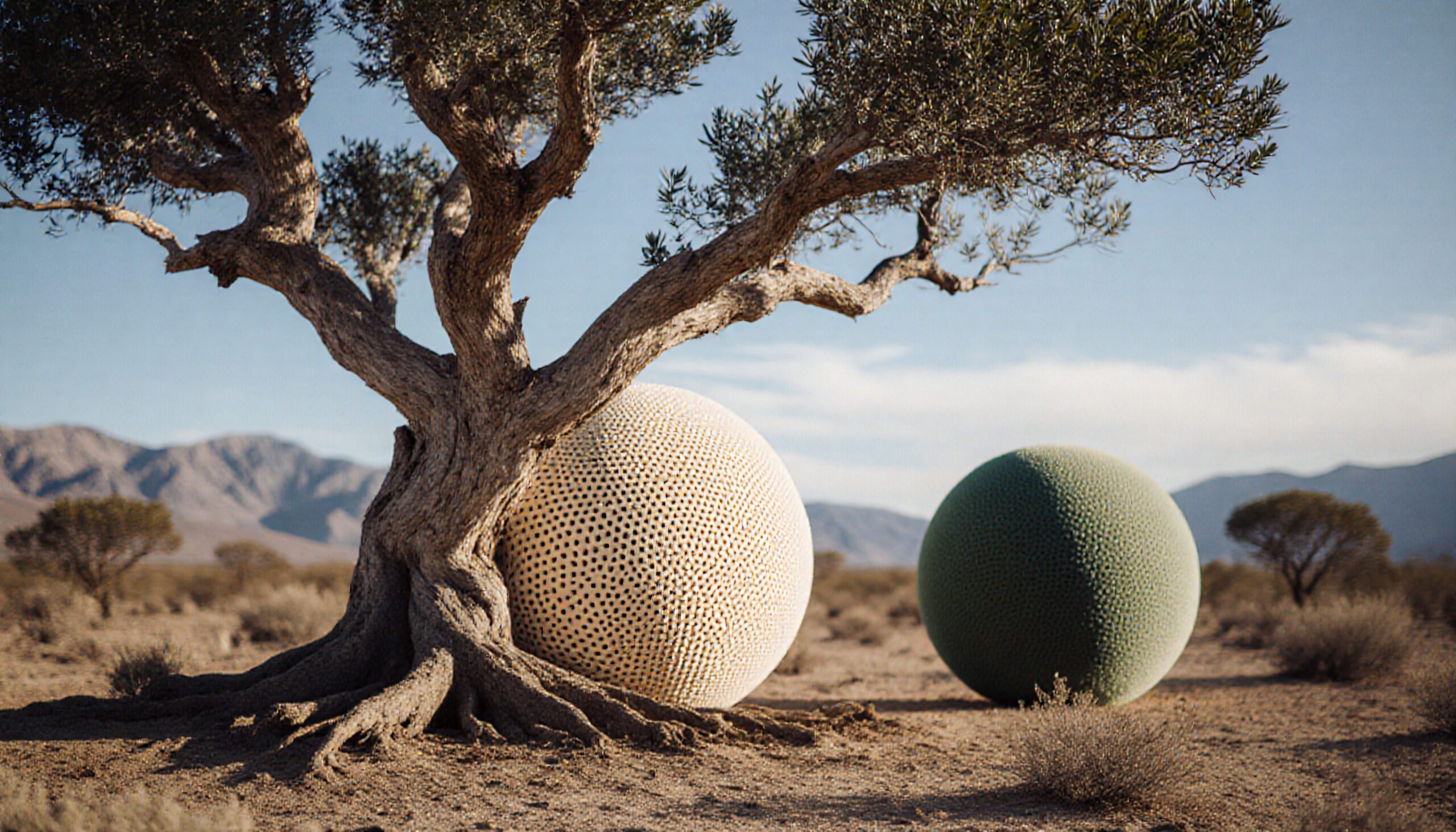 Surreal Desert Tree and Spheres