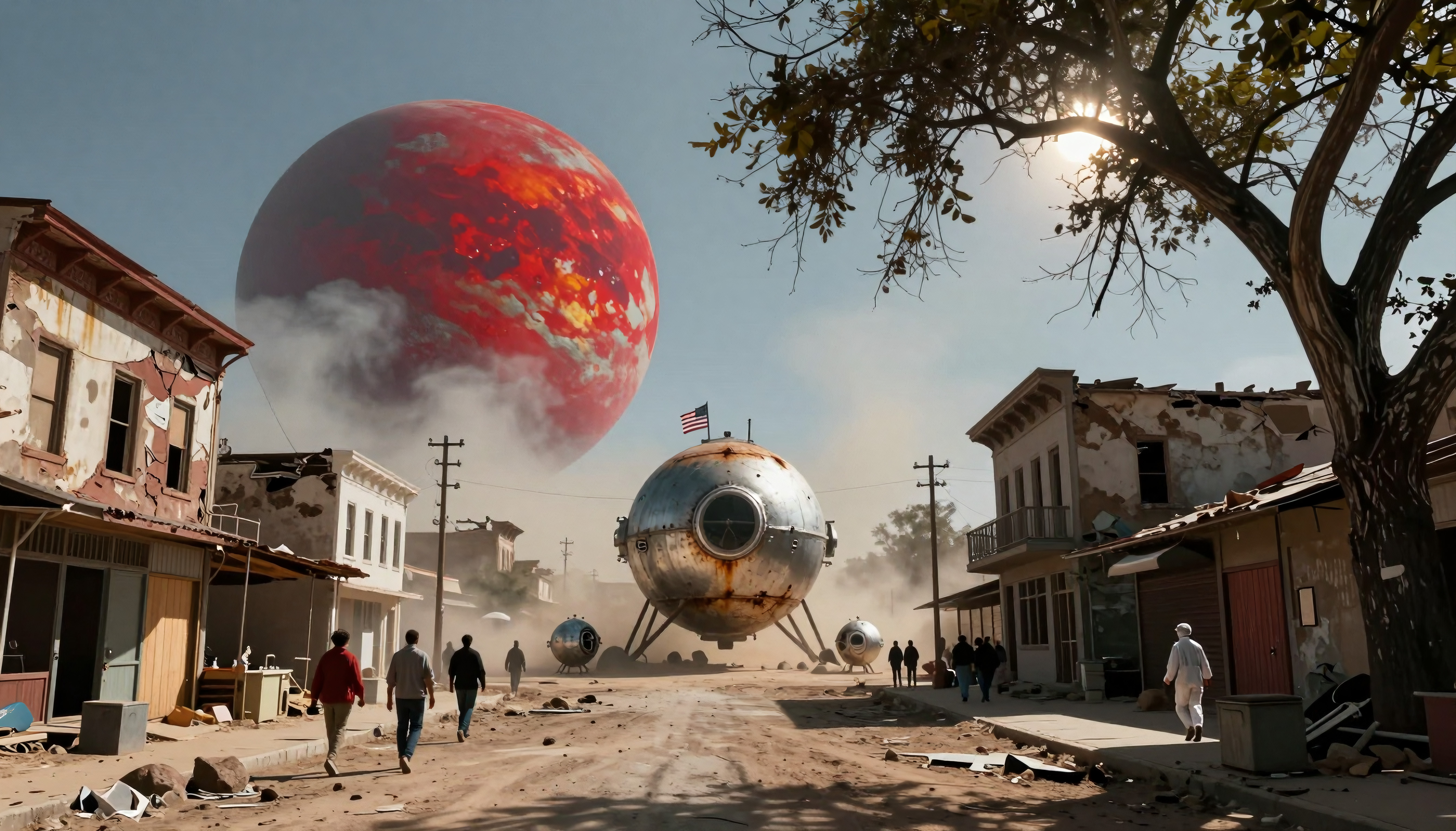 Post-Apocalyptic Town with Giant Red Planet
