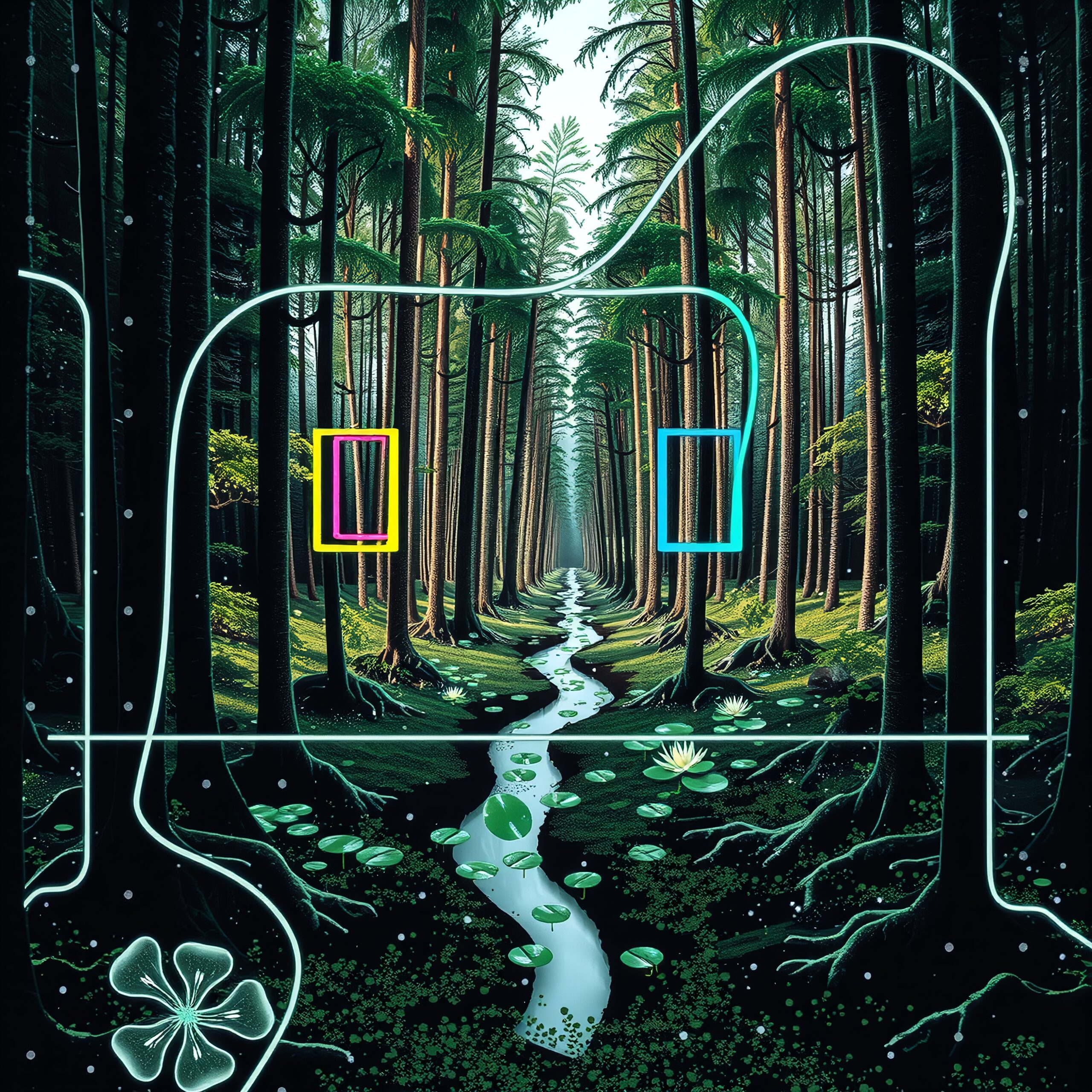 Forest Path with Neon Glows