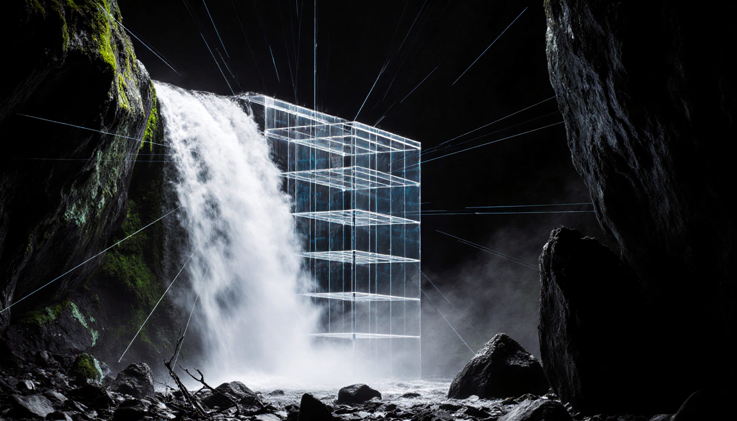 Futuristic Structure by Waterfall