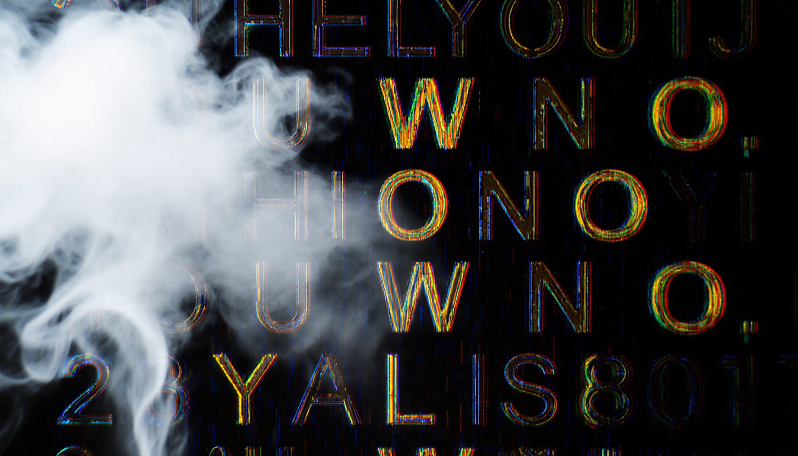 Colorful Letters Behind White Smoke