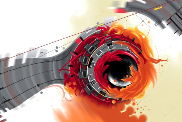 Abstract digital artwork featuring a colorful vortex.