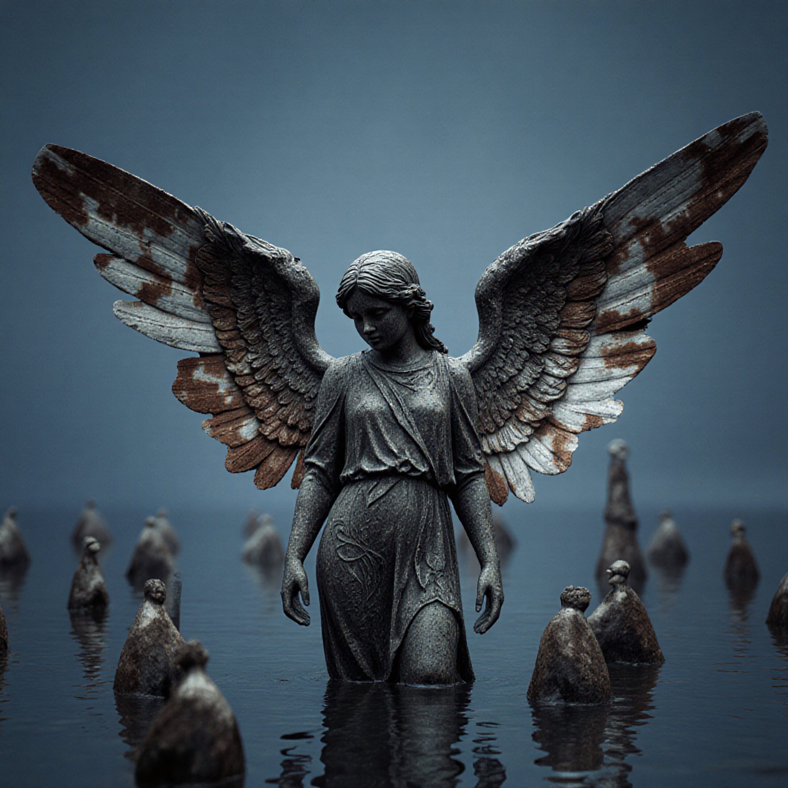 Guardian Angel Amid Submerged Figures