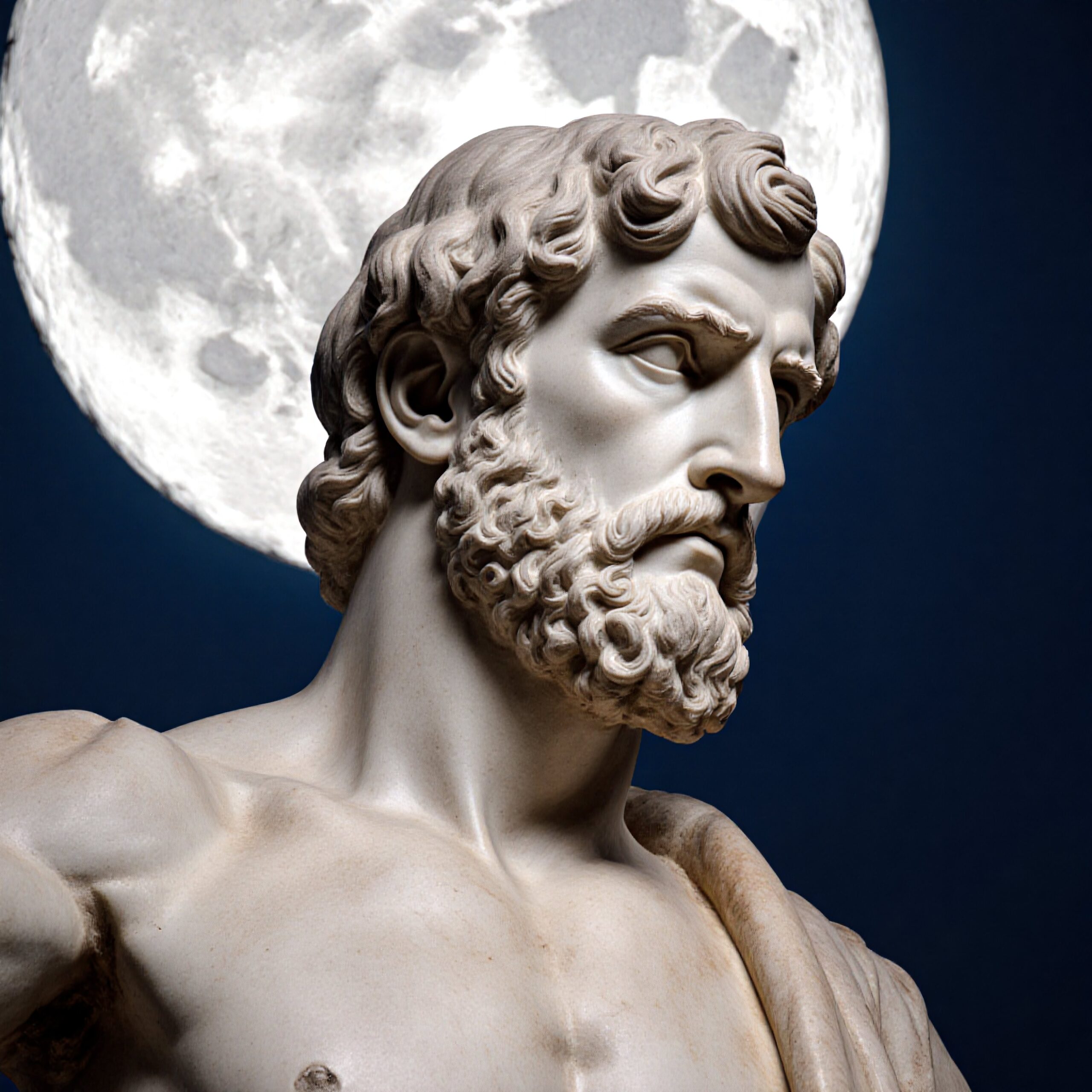 Statue Under Glowing Full Moon