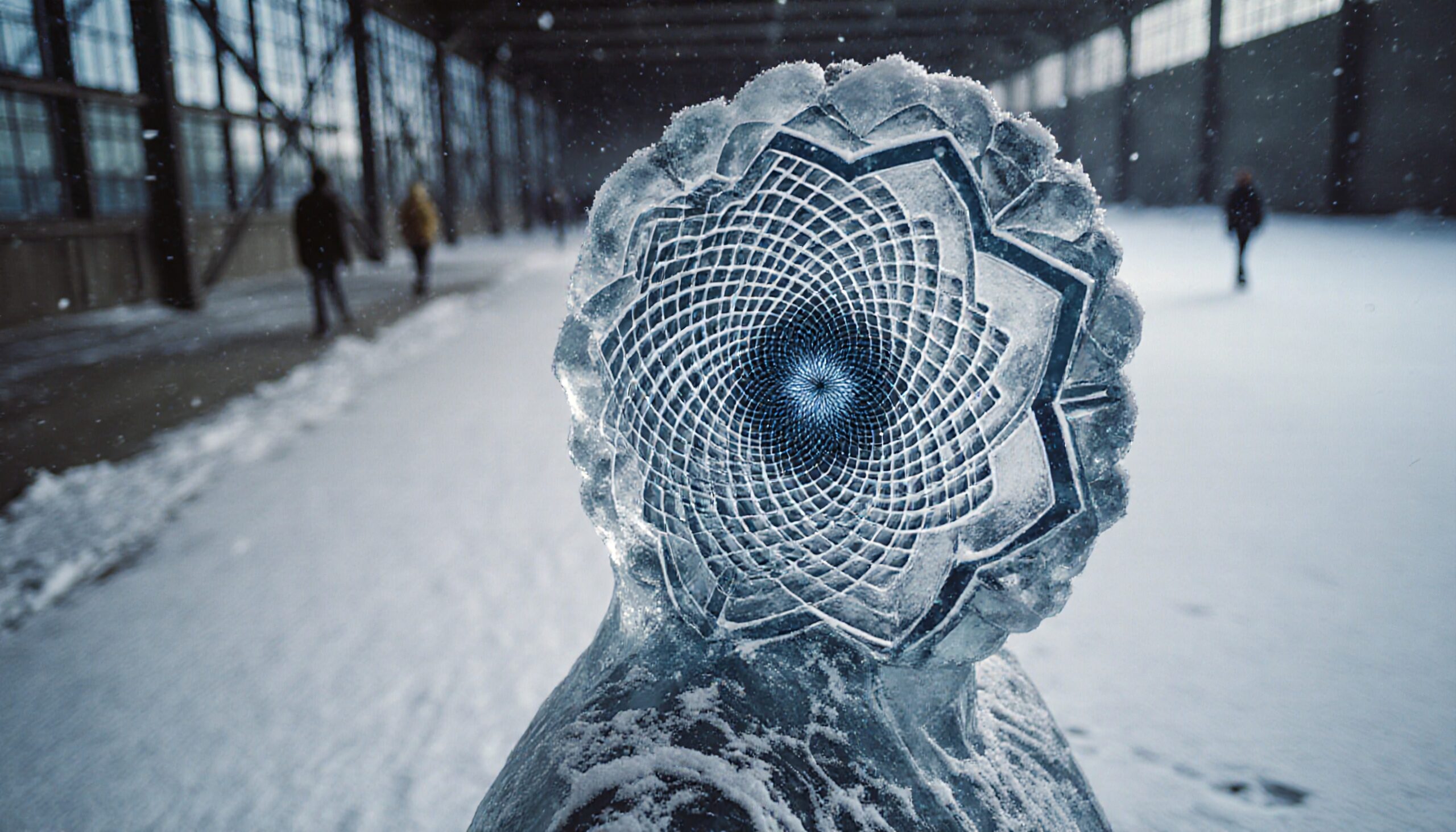 Intricate Ice Sculpture Abandoned Warehouse
