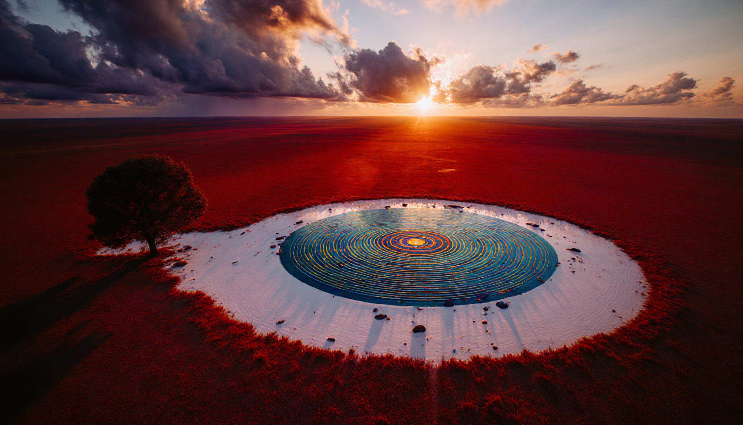 Surreal Sunset with Concentric Ripples