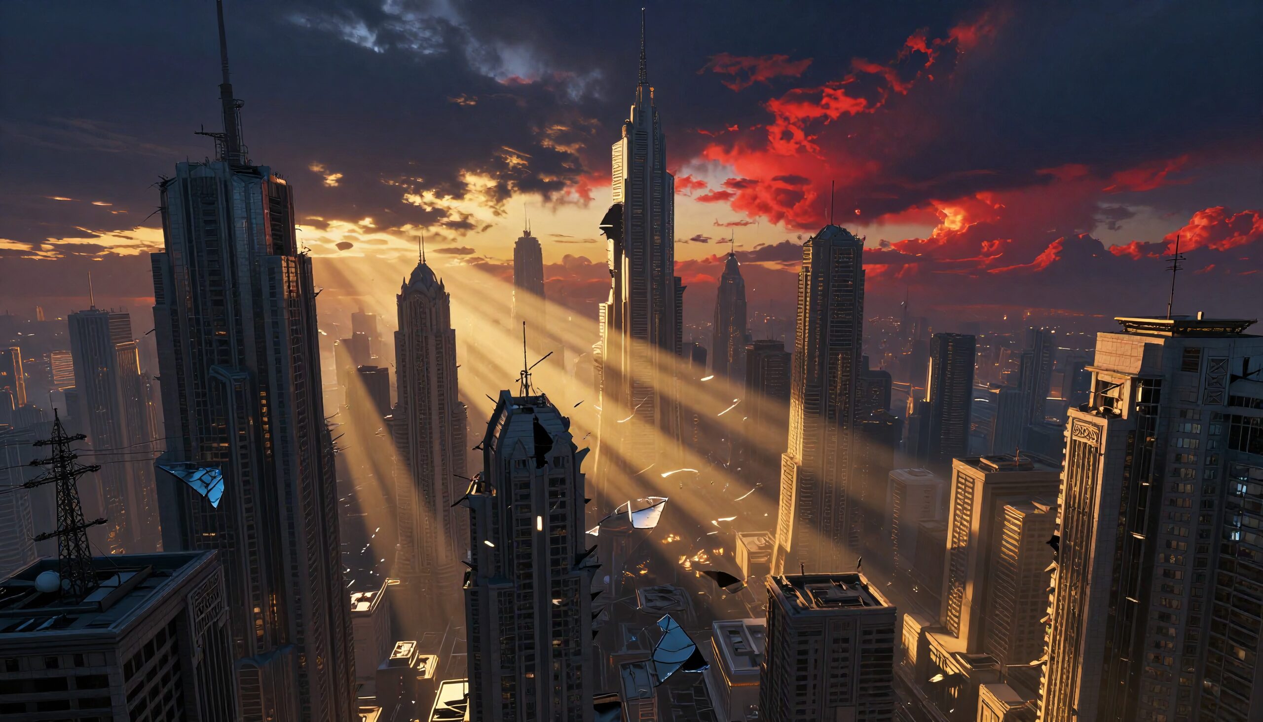 Sunset Over Futuristic Cityscape