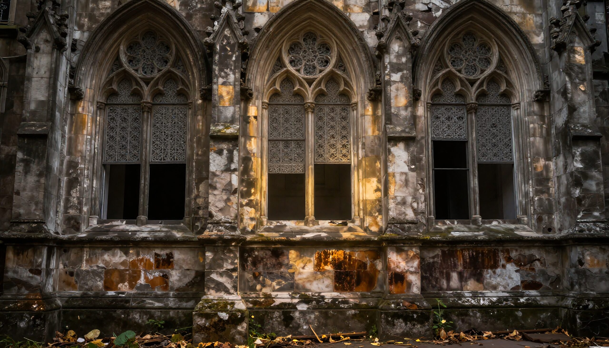 Gothic Cathedral Weathered Stone Windows