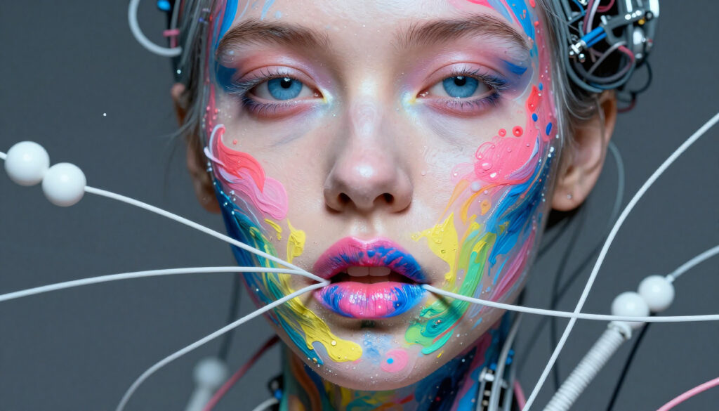 Cybernetic Human with Vibrant Paint and Electronic Components