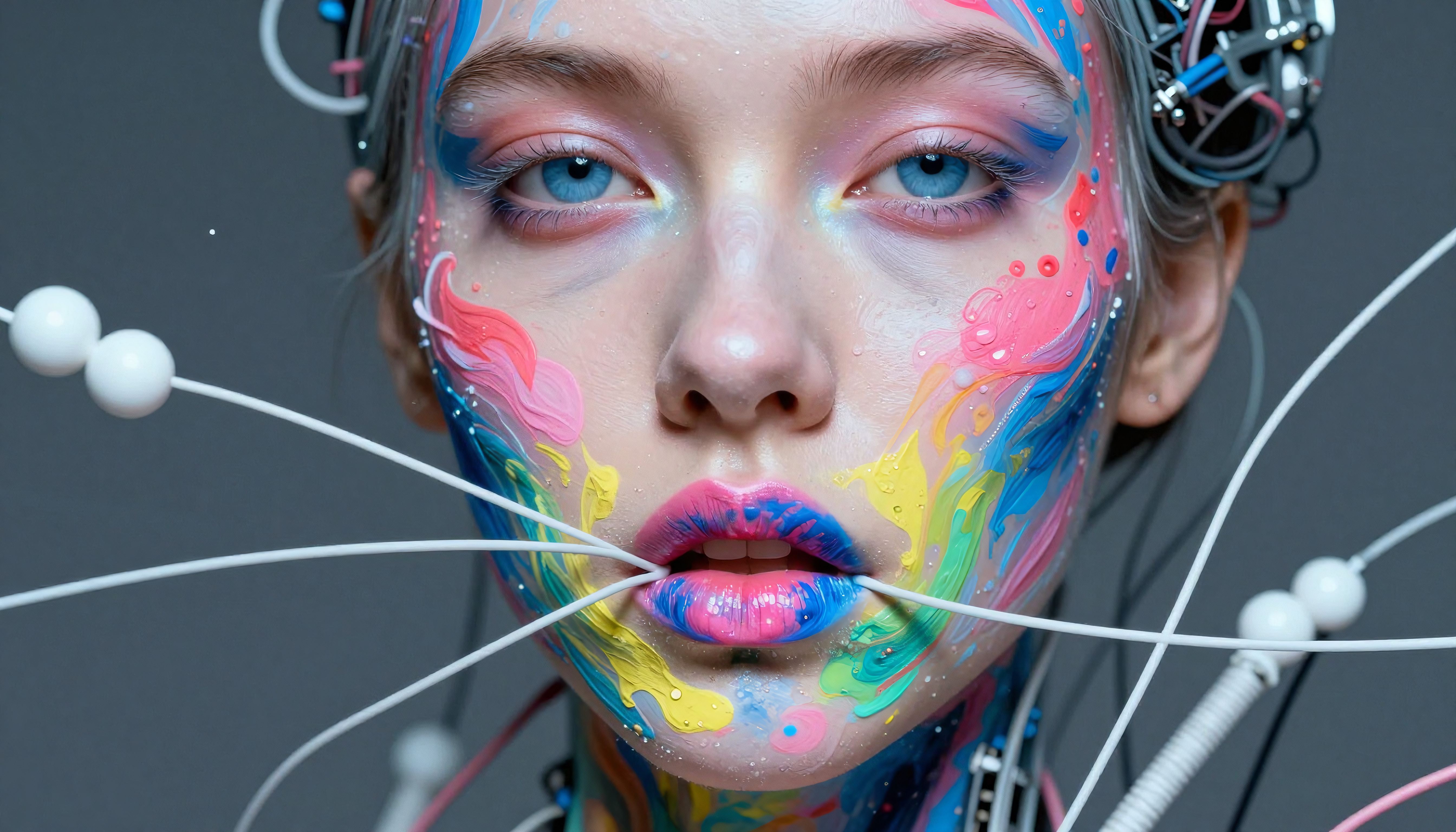 Cybernetic Human with Paint and Electronic Components