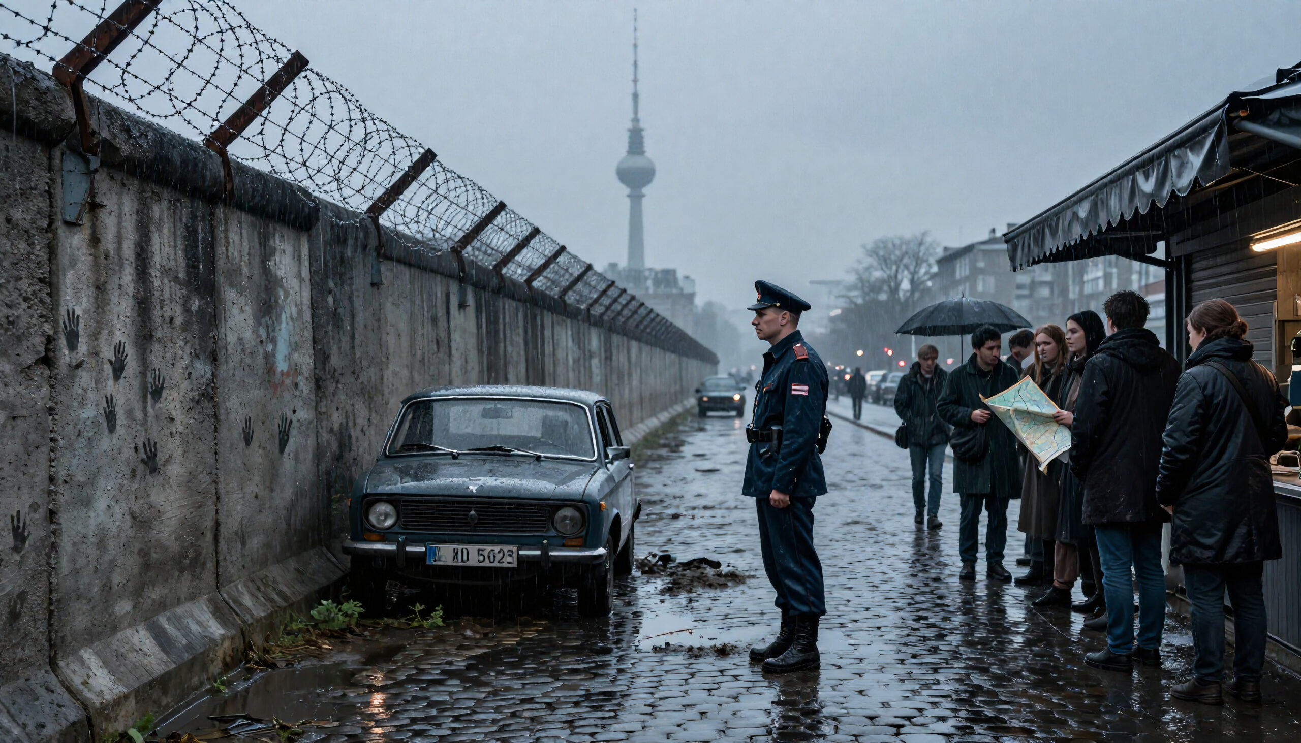 Rainy Berlin Wall Historic Scene