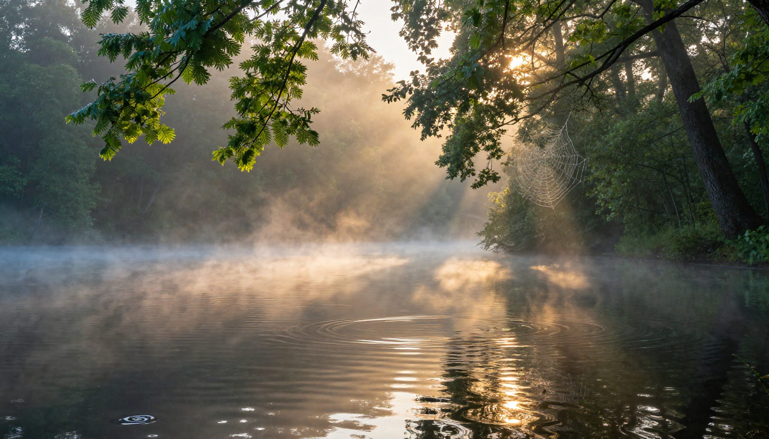 Misty Sunrise Over Tranquil Lake