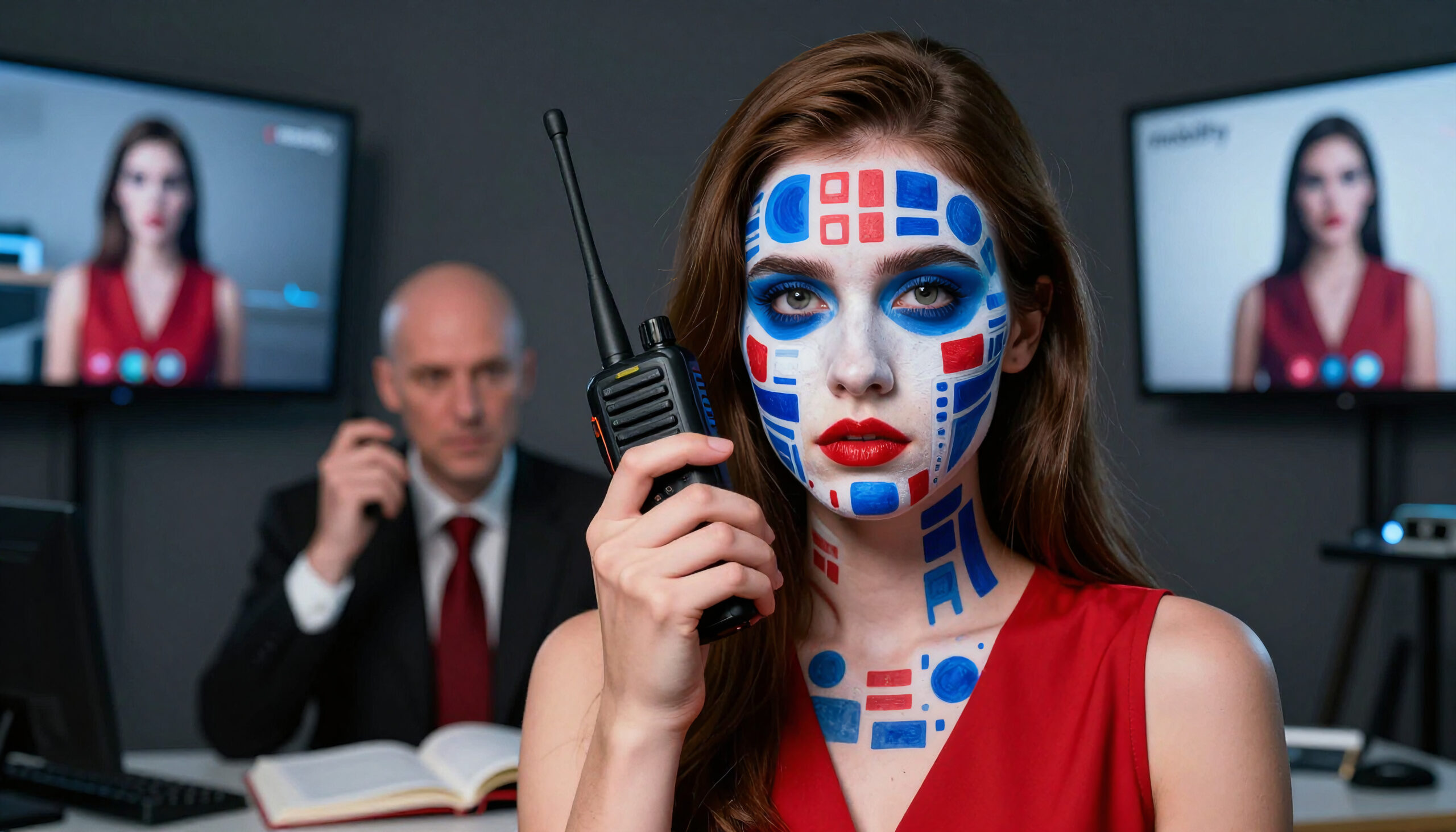 Futuristic Office Communication Scene