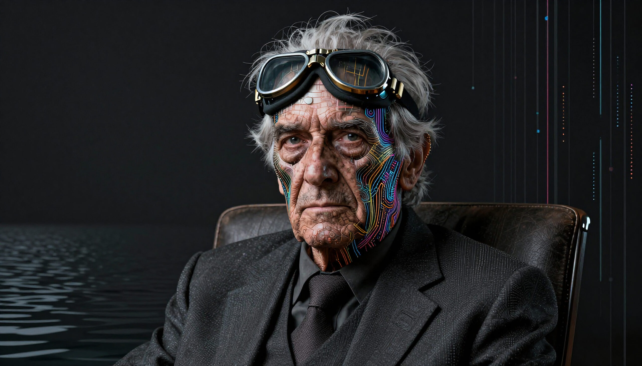 Portrait of Elderly Man with Cybernetic Implants