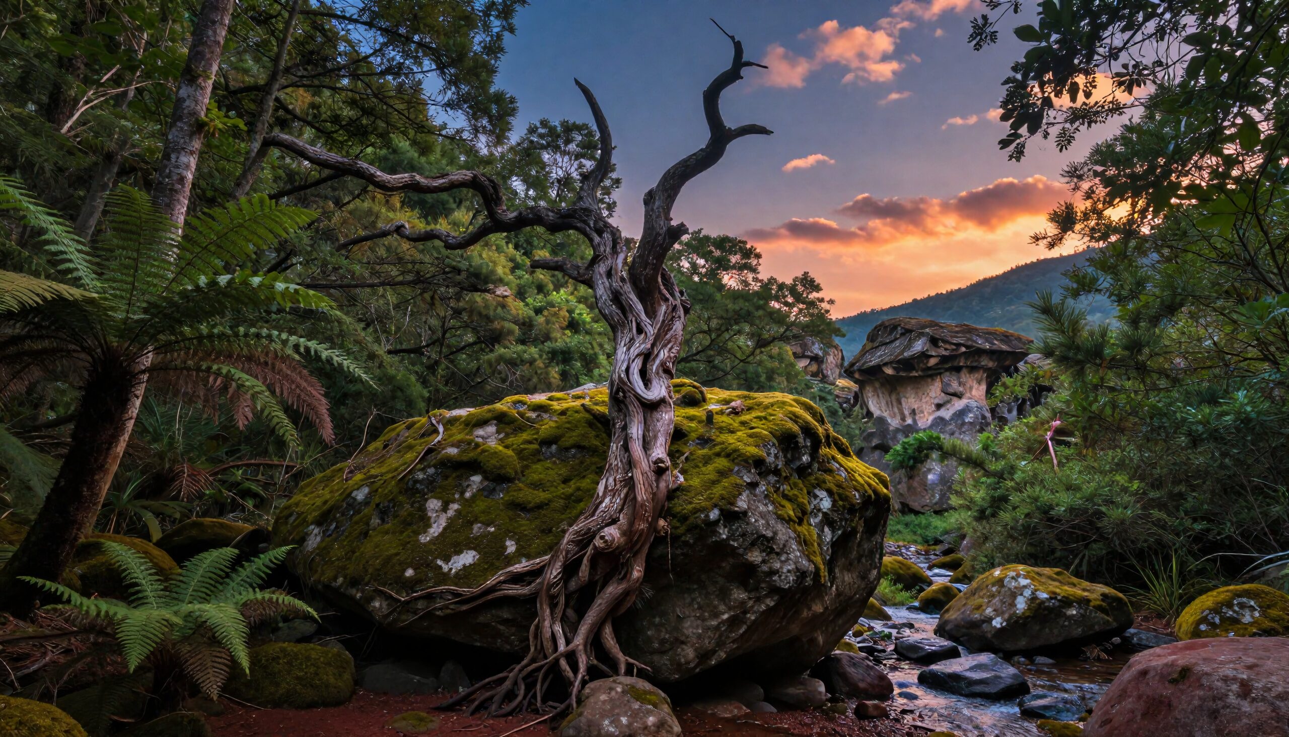 Twisted Tree in Serene Forest