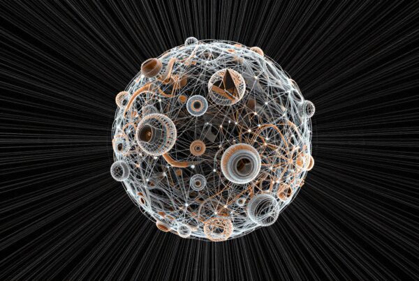 Abstract spherical network with intricate design showcasing connectivity.