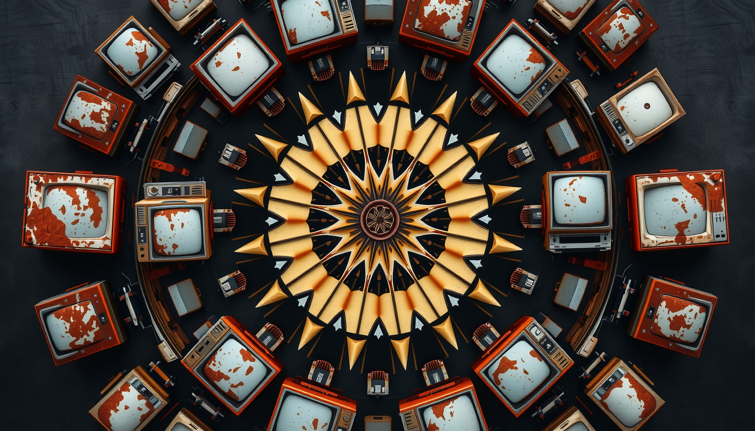 Vintage Television Mandala with Rusty Screens