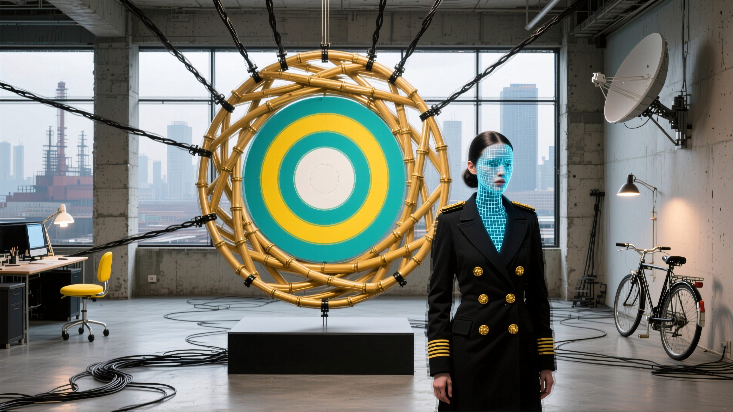 Futuristic Office with Digital Portrait