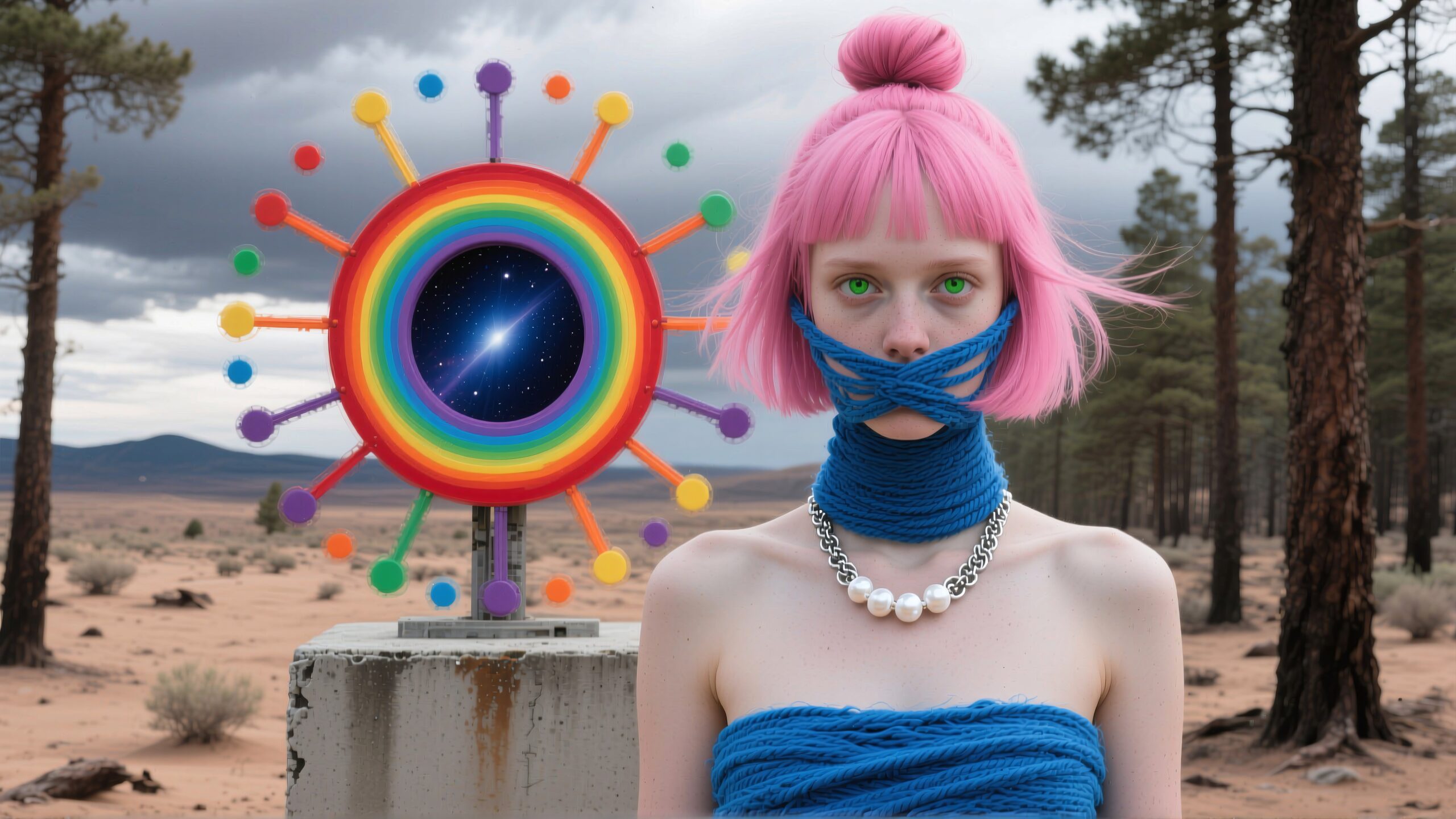 Vibrant Desert Surrealism with Sculpture