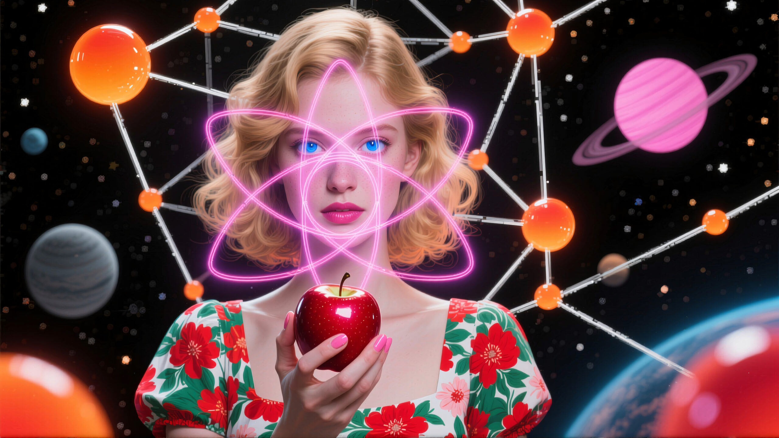 Neon Atomic Space Apple Woman