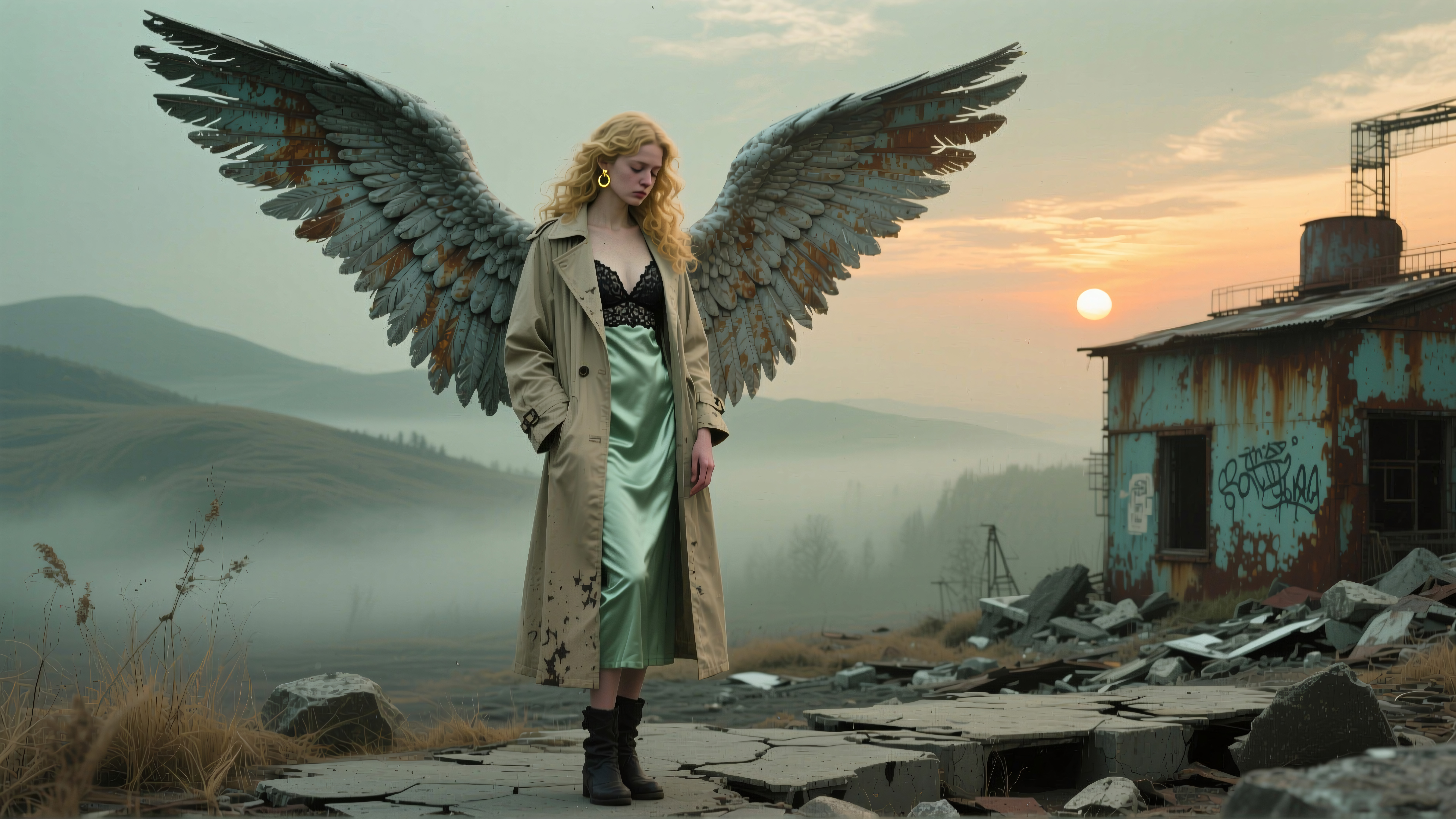 Woman with Rust-Embedded Angel Wings