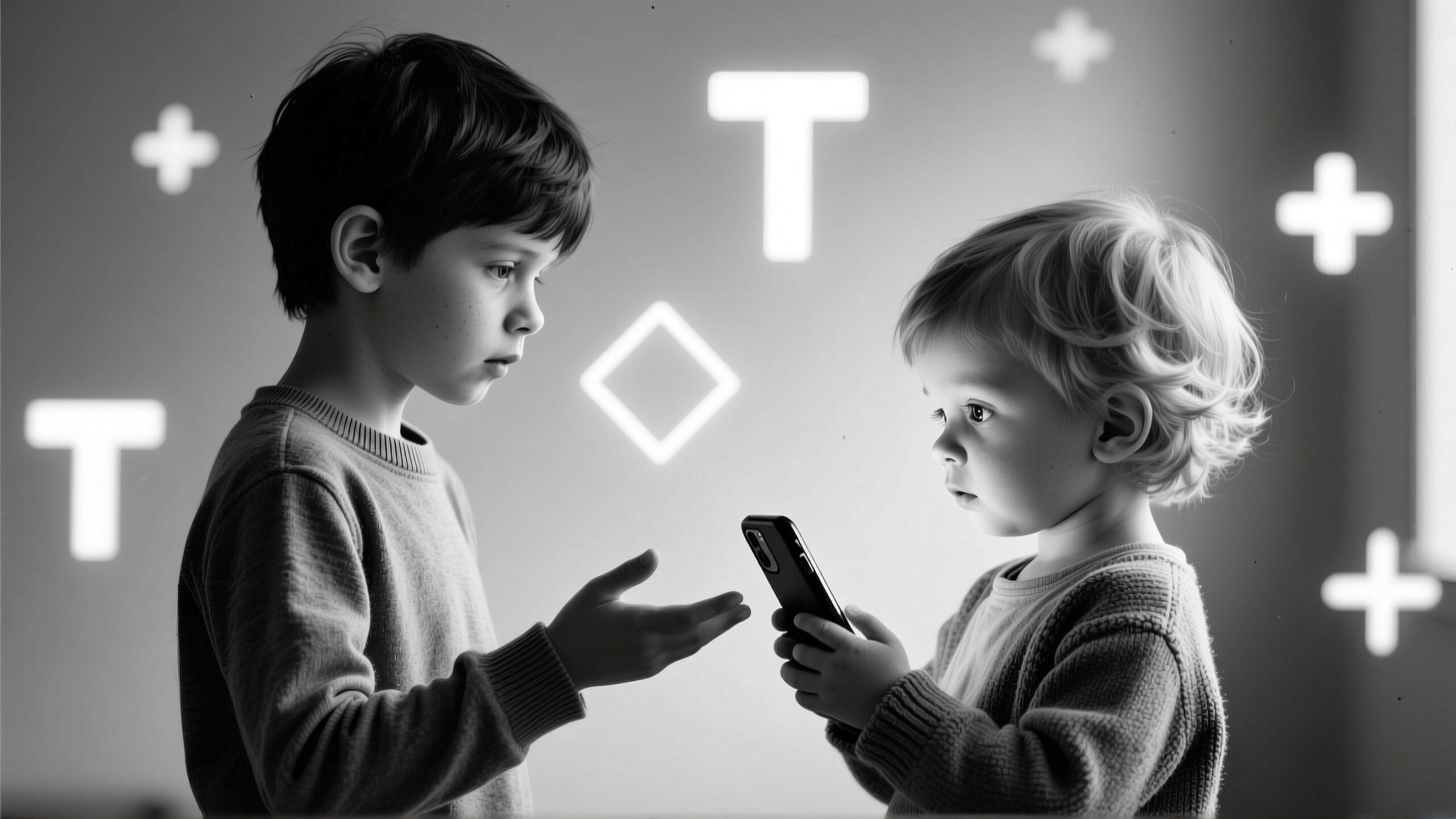 Children Engaged with Smartphone Symbols