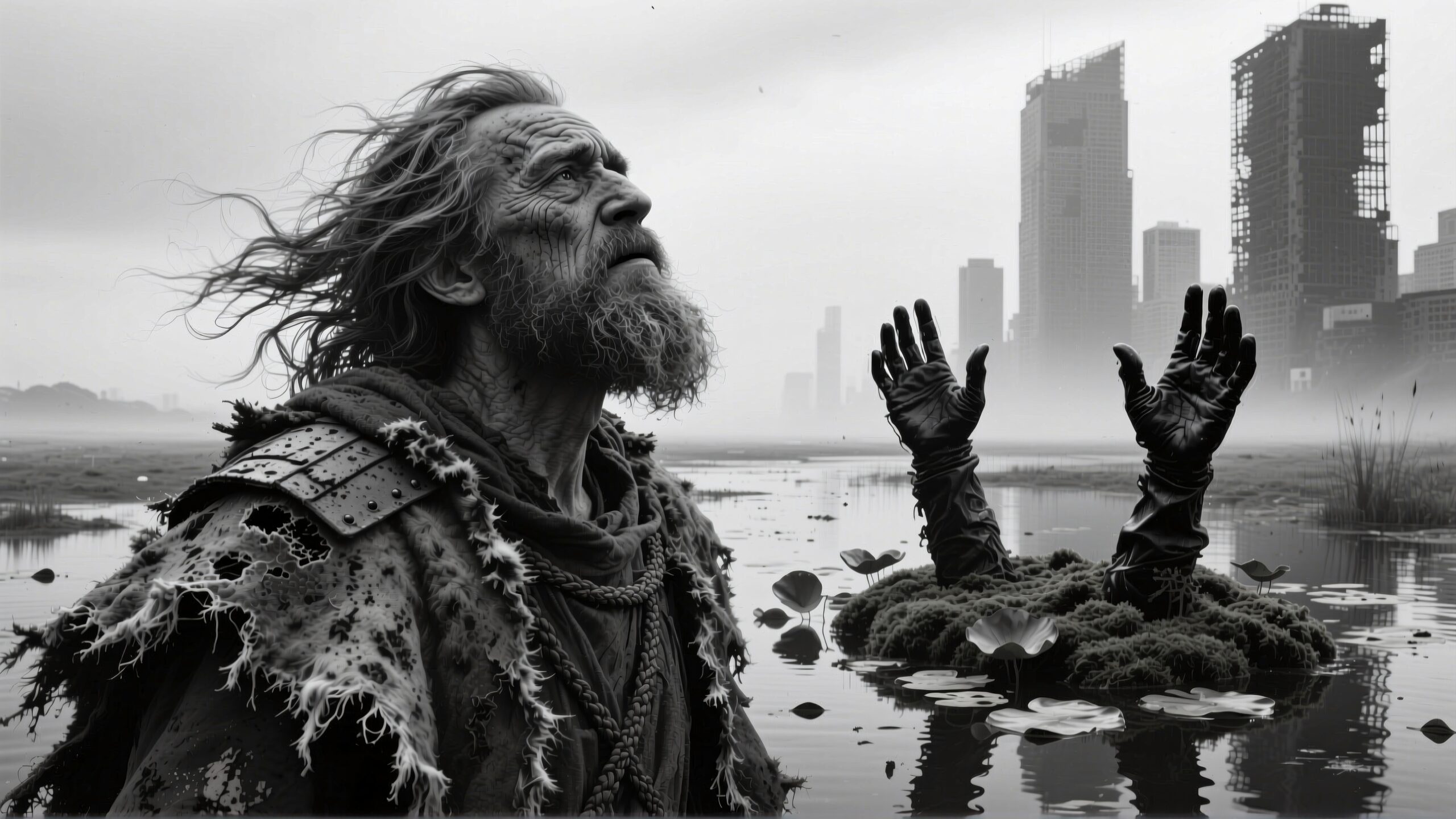 Medieval Figure in Urban Dystopia