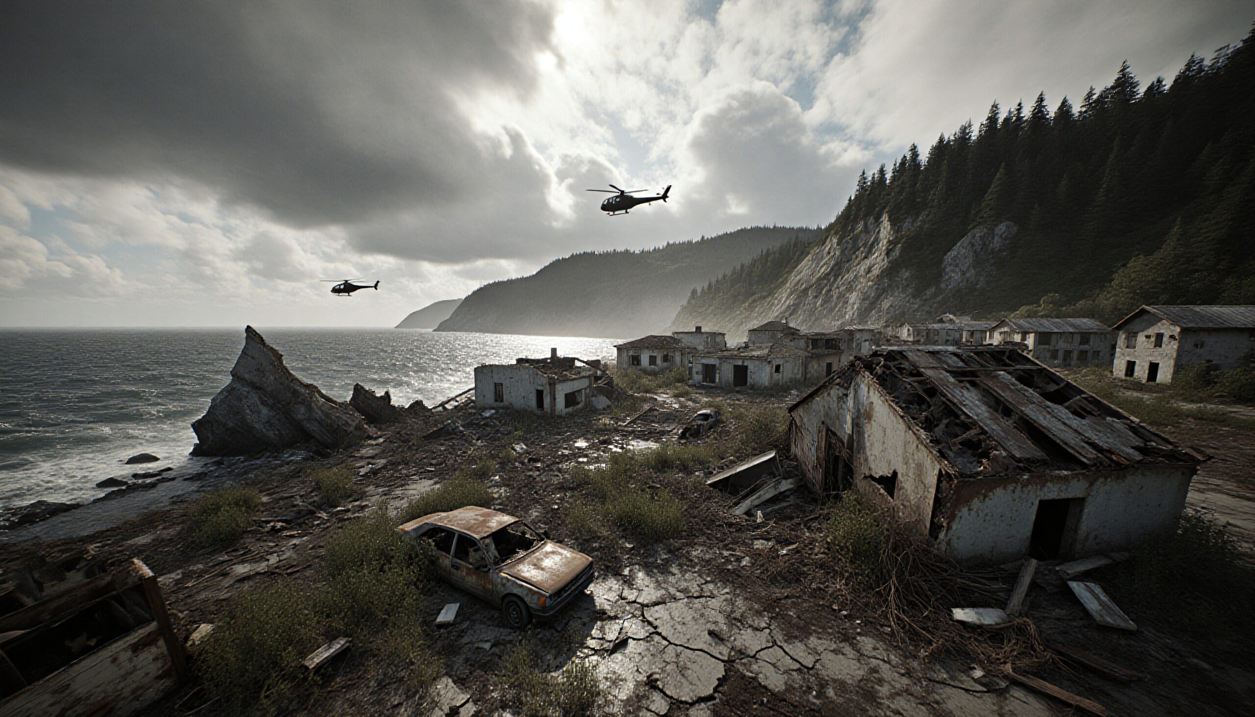 Abandoned Coastal Village Scene